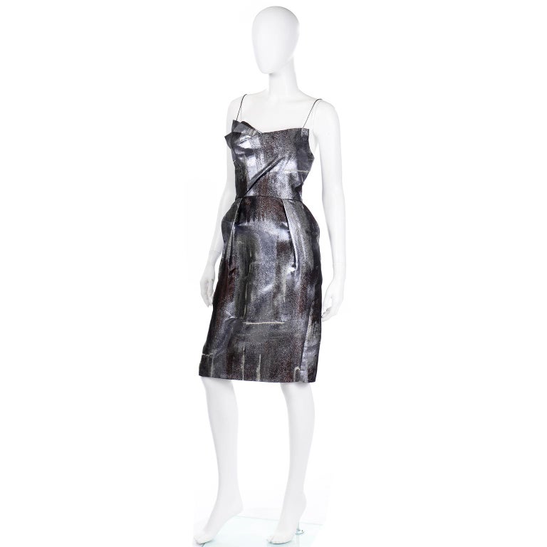 Women's Bill Blass Fall 2008 Platinum Jacquard Evening Bustier Dress Peter Som New w/tag For Sale