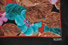 Bill Blass "Fall Foliage" With Black Borders Silk Scarf