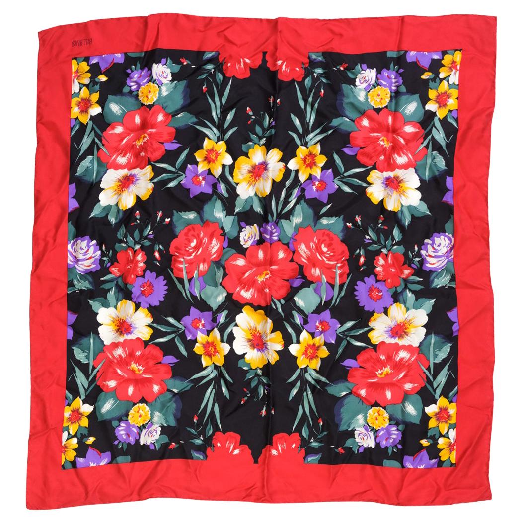 Bill Blass - Mouchoir carré en soie à fleurs, printemps  en vente