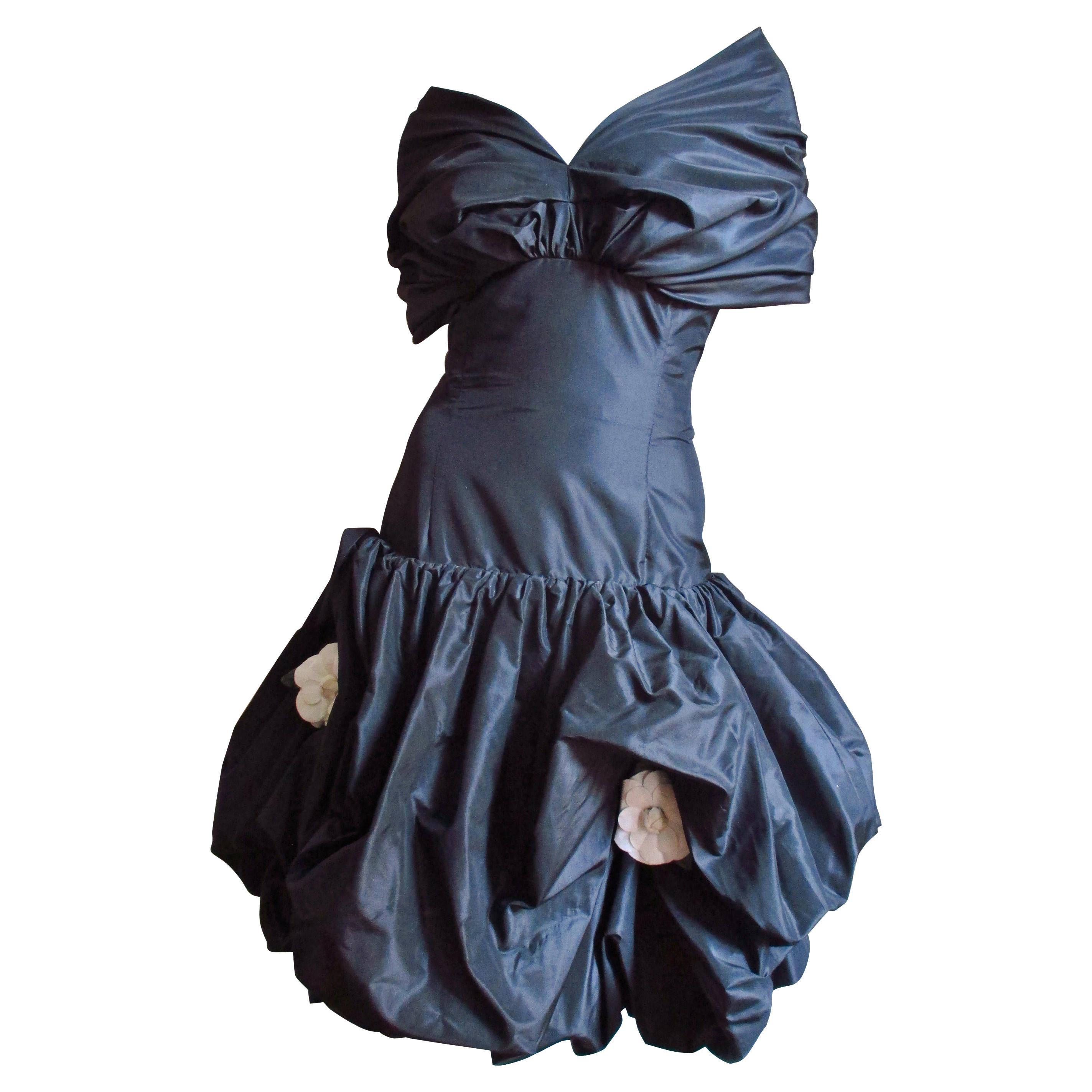 Bill Blass Flower Applique Silk Dress 1980s