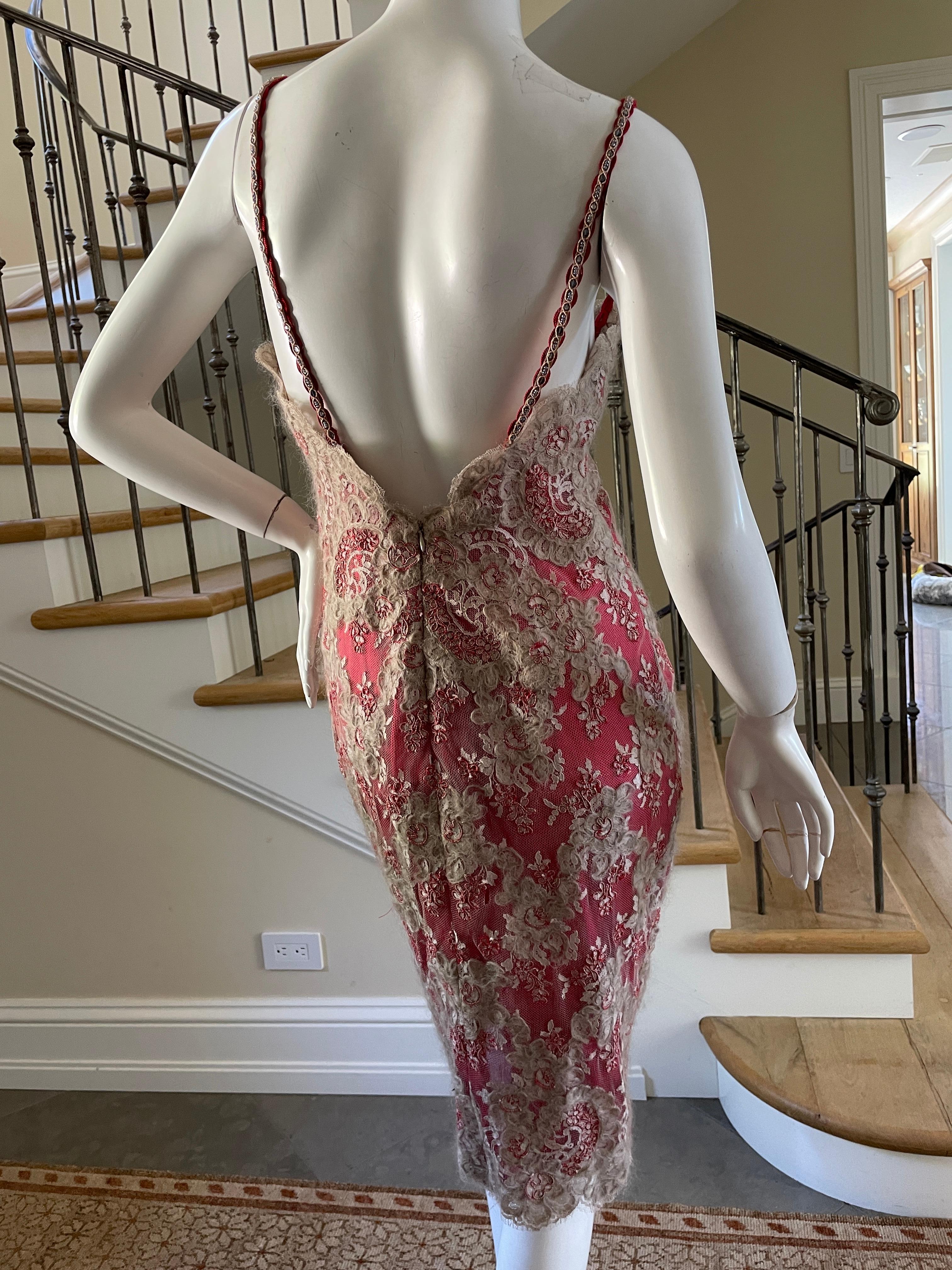 Bill Blass for Bergdorf Goodman Vintage Pink Embellished Lace Cocktail Dress NWT For Sale 5