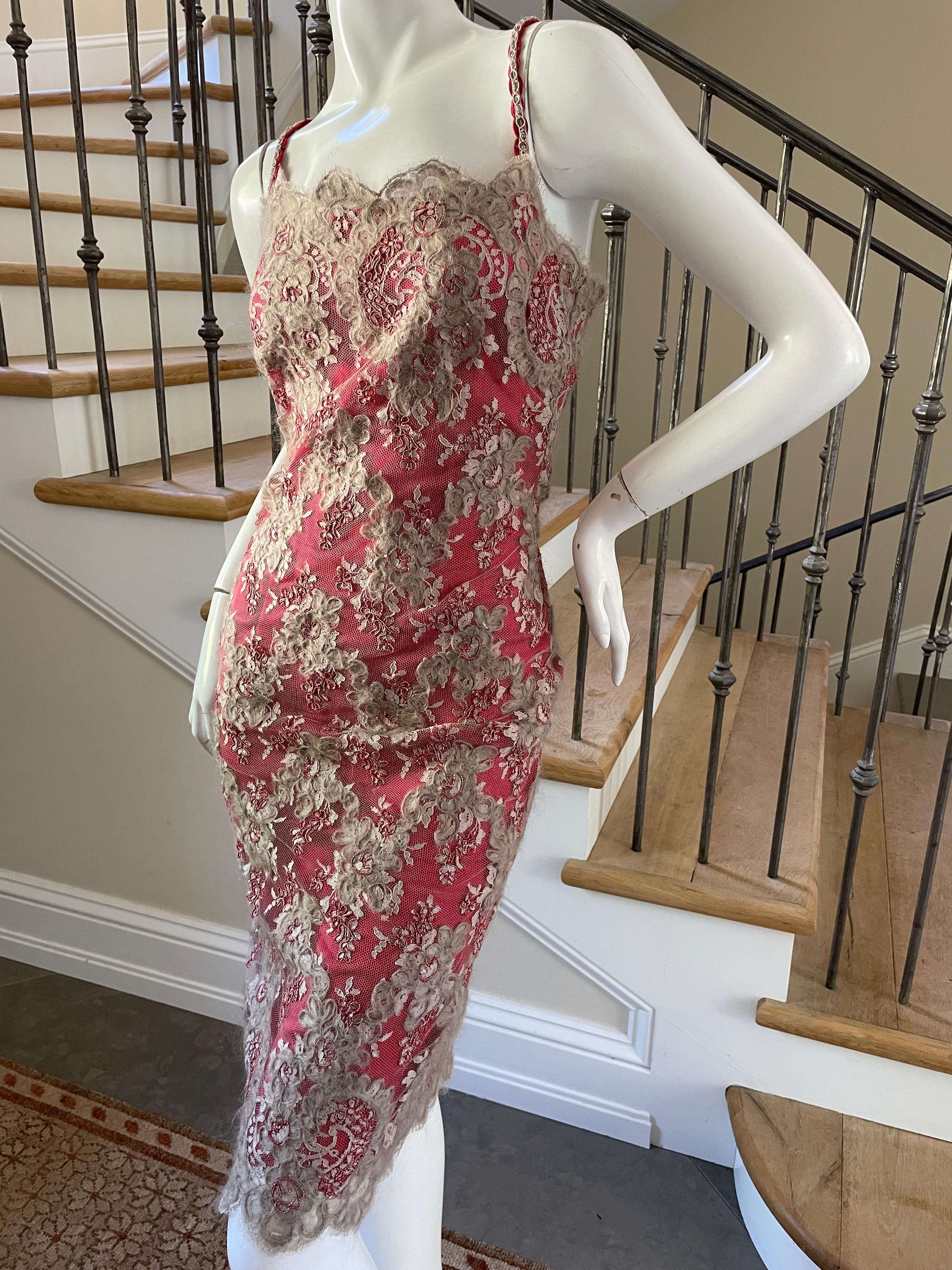 Brown Bill Blass for Bergdorf Goodman Vintage Pink Embellished Lace Cocktail Dress NWT For Sale
