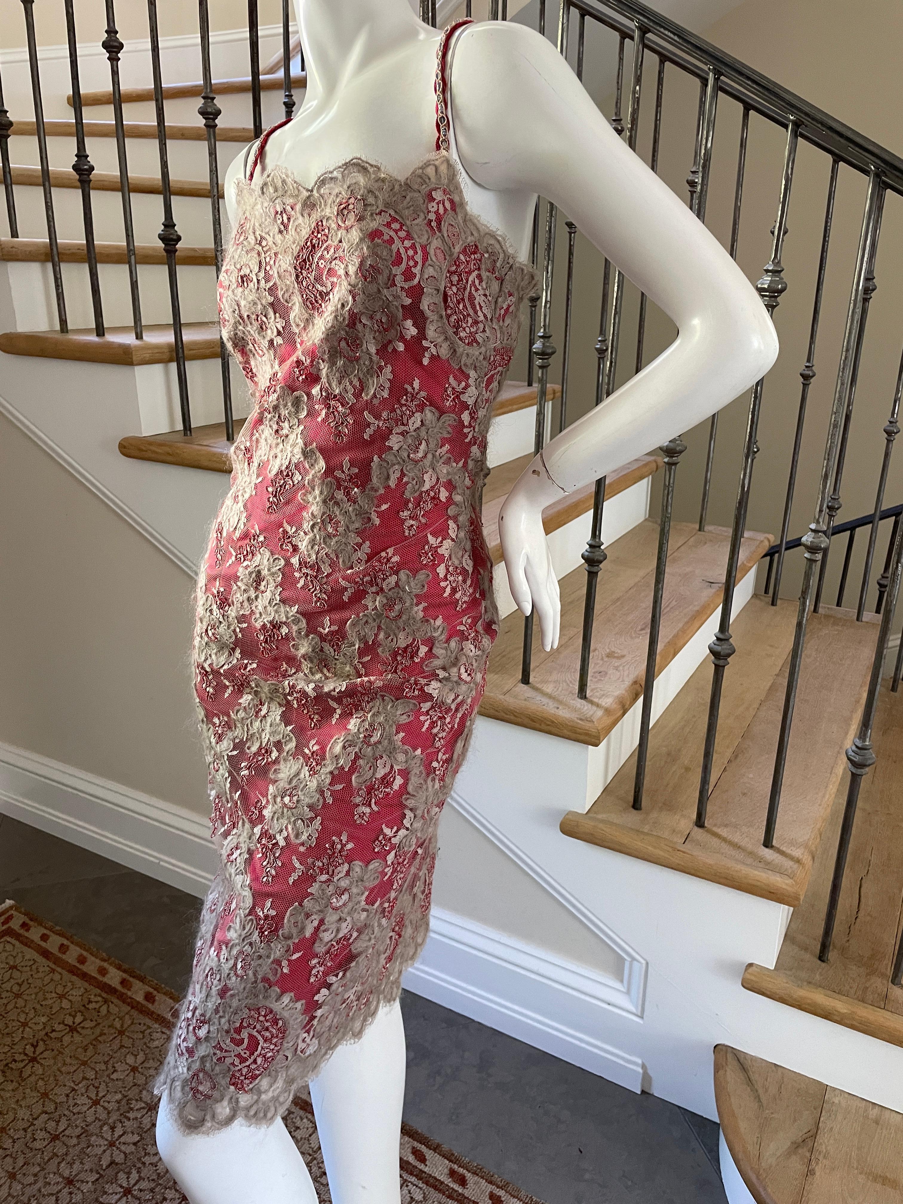 Bill Blass for Bergdorf Goodman Vintage Pink Embellished Lace Cocktail Dress NWT In New Condition For Sale In Cloverdale, CA