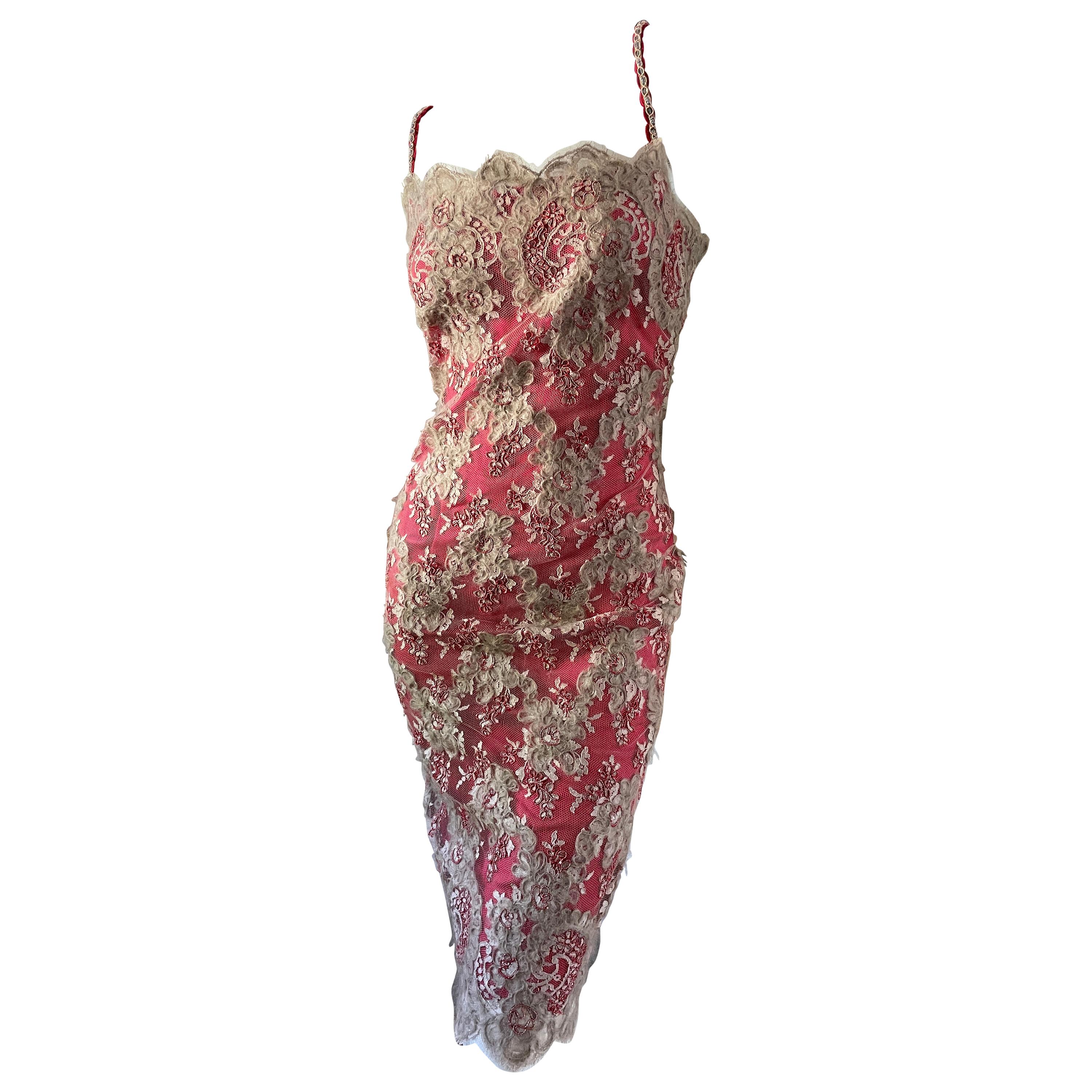 Bill Blass for Bergdorf Goodman Vintage Pink Embellished Lace Cocktail Dress NWT For Sale