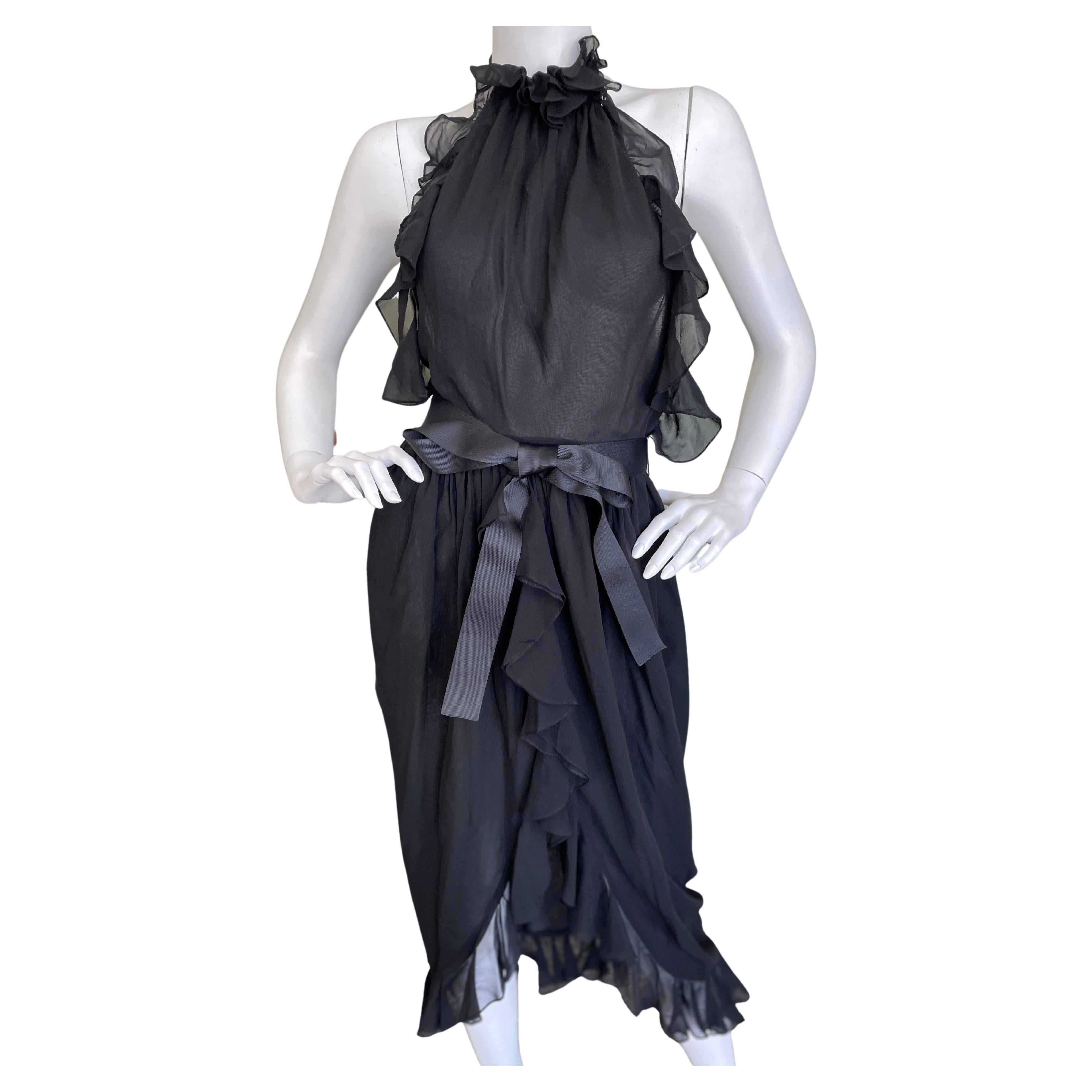 Bill Blass for I Magin 1980's Ruffled Black Silk Halter Dress For Sale ...