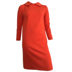 Bill Blass for Maurice Rentner 1960s Orange Wool Knit Dress Size 6.
