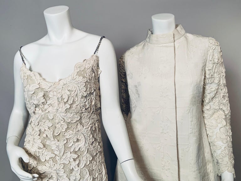 Bill Blass for Maurice Rentner Lace Dress and Matching Coat with Lace Sleeves In Excellent Condition For Sale In New Hope, PA