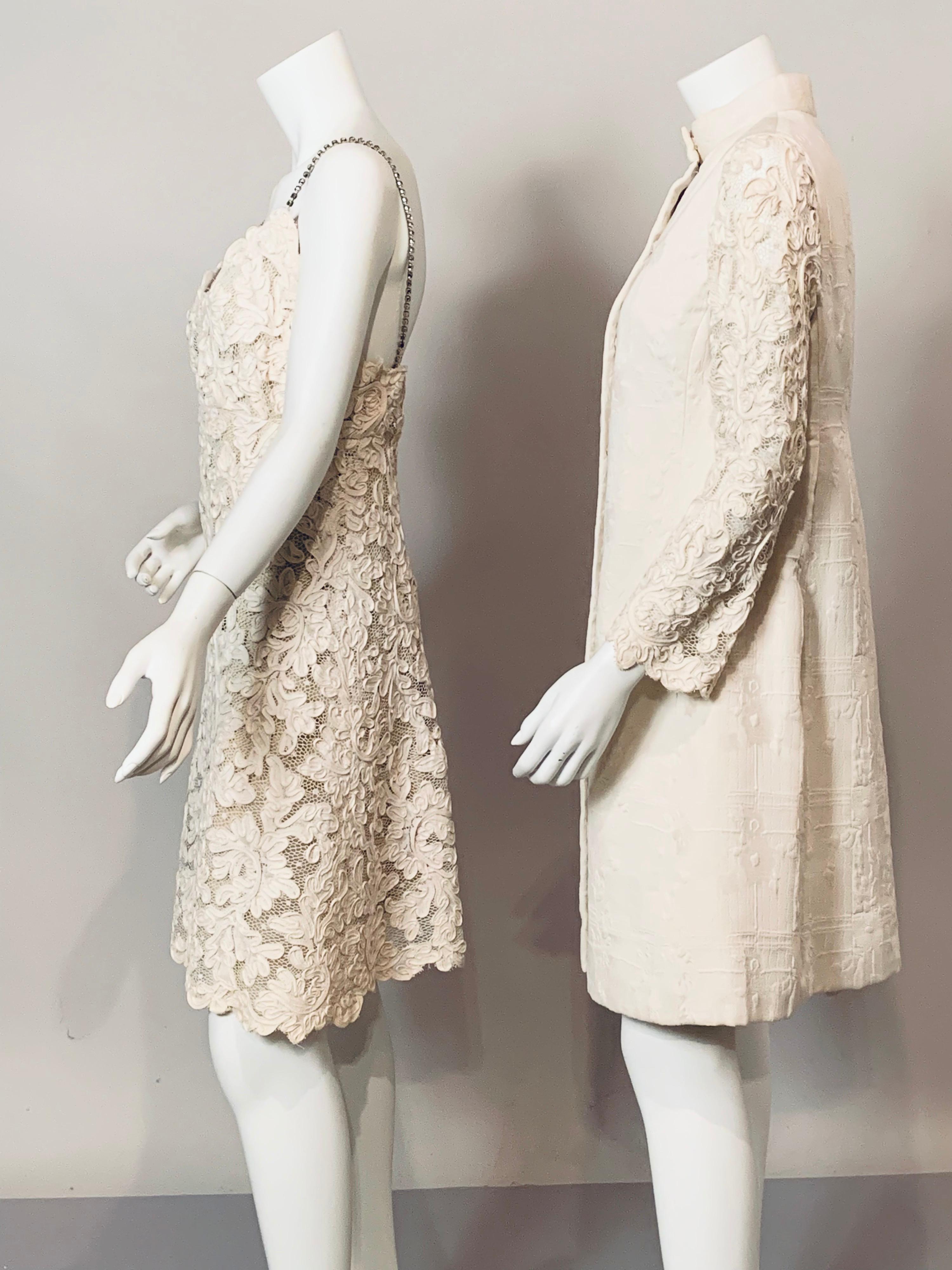 Bill Blass for Maurice Rentner Lace Dress and Matching Coat with Lace Sleeves 1
