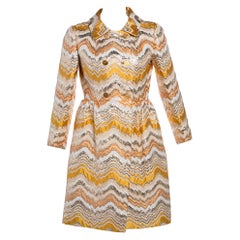 Bill Blass for Maurice Rentner Mod Metallic Zigzag Stripes Coat Dress, 1960s
