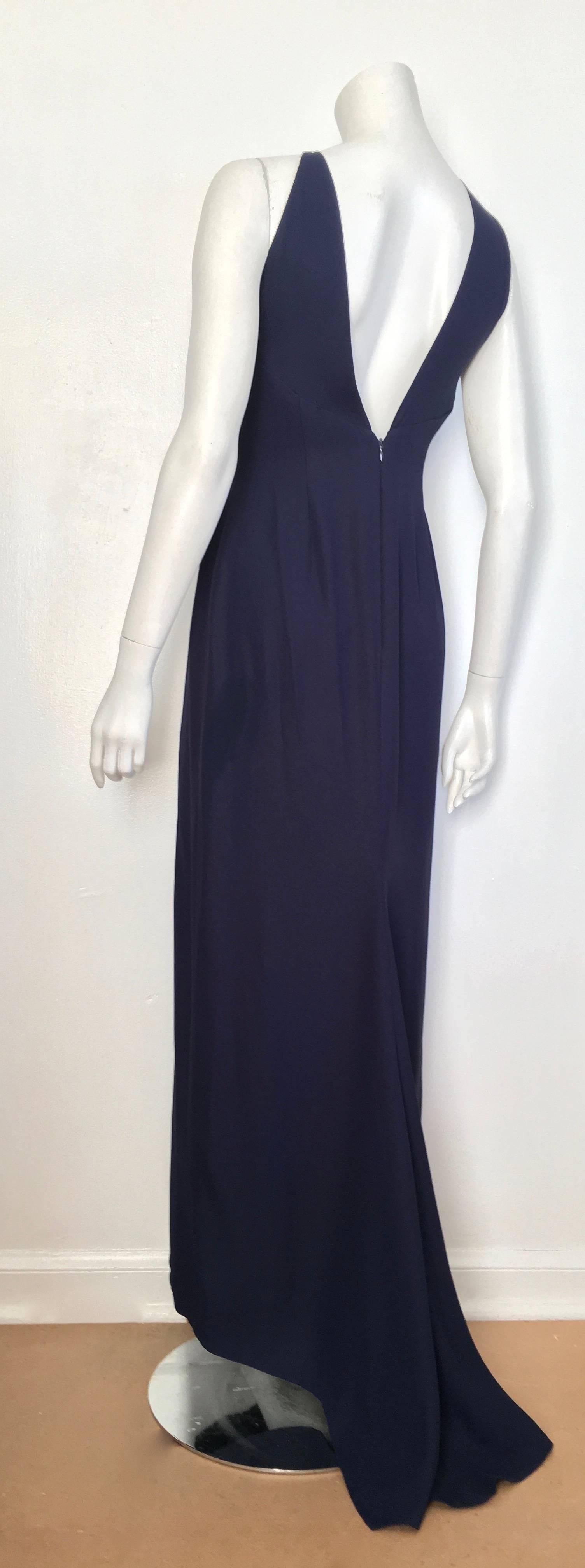 Black Bill Blass for Neiman Marcus 1980s Navy Silk Crepe Gown with Train Size 6. For Sale