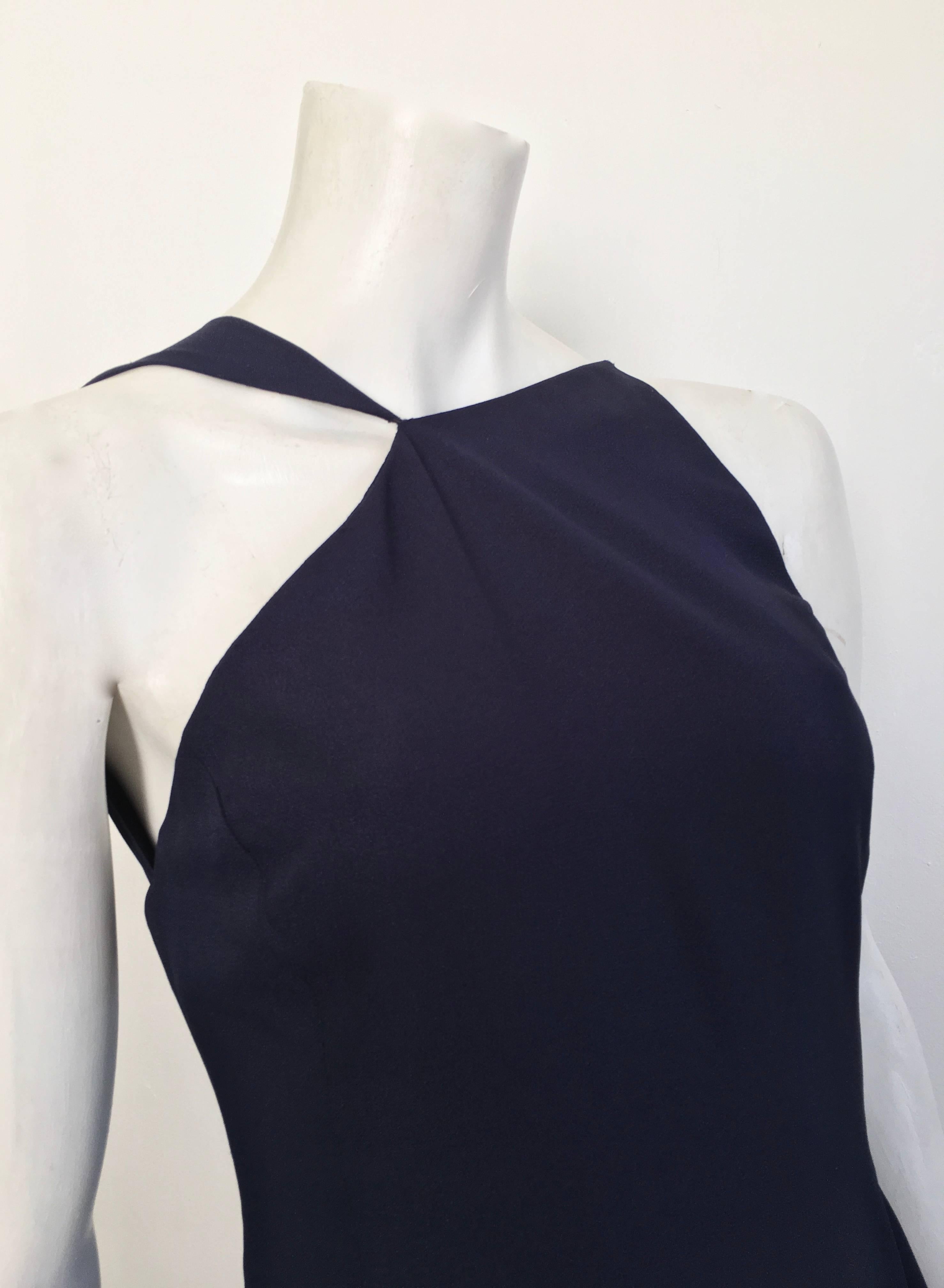 Bill Blass for Neiman Marcus 1980s Navy Silk Crepe Gown with Train Size 6. For Sale 1