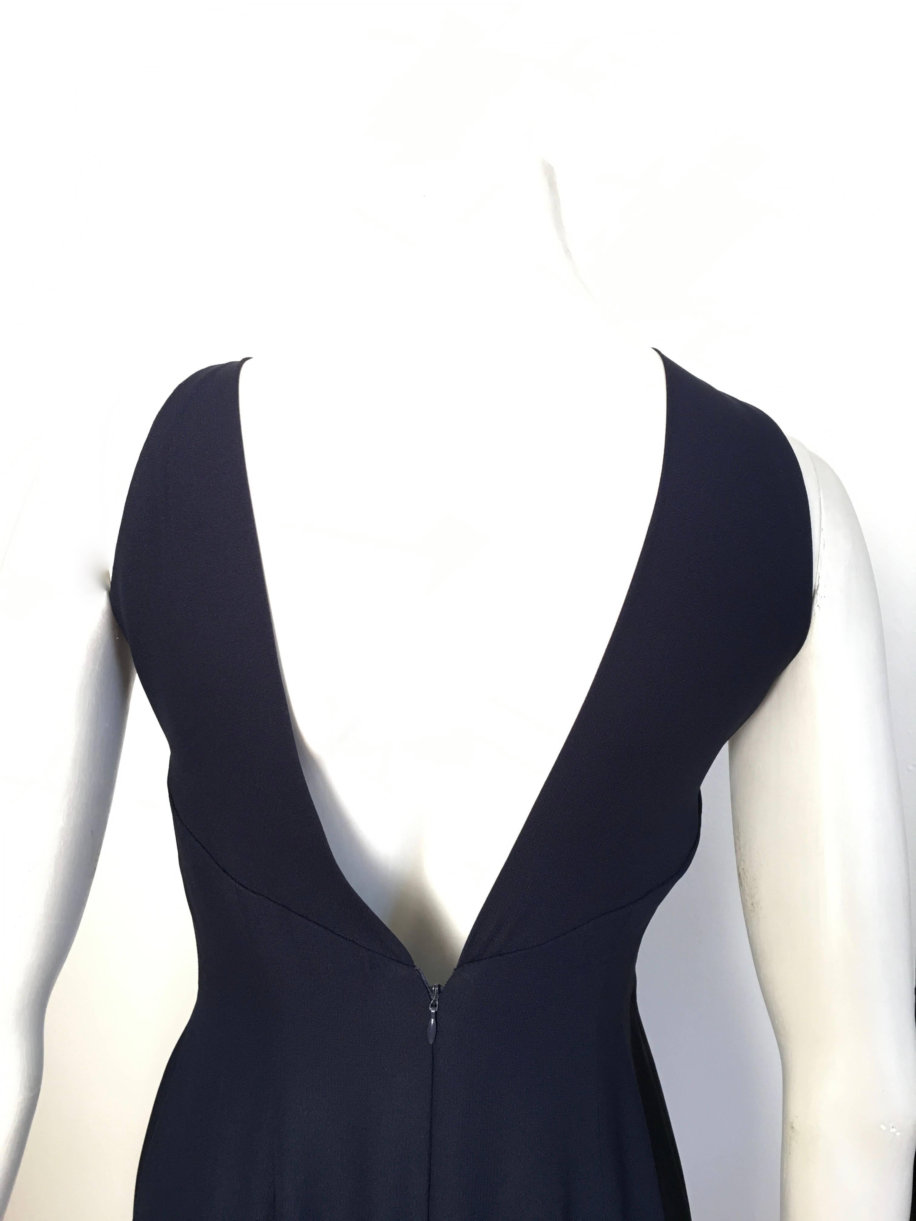 Bill Blass for Neiman Marcus 1980s Navy Silk Crepe Gown with Train Size 6. For Sale 2