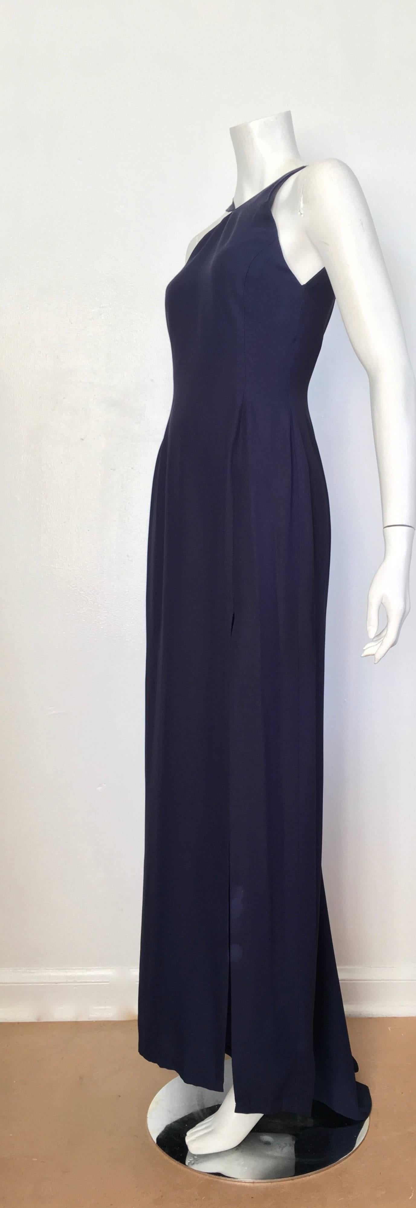 Bill Blass for Neiman Marcus 1980s Navy Silk Crepe Gown with Train Size 6. For Sale 3
