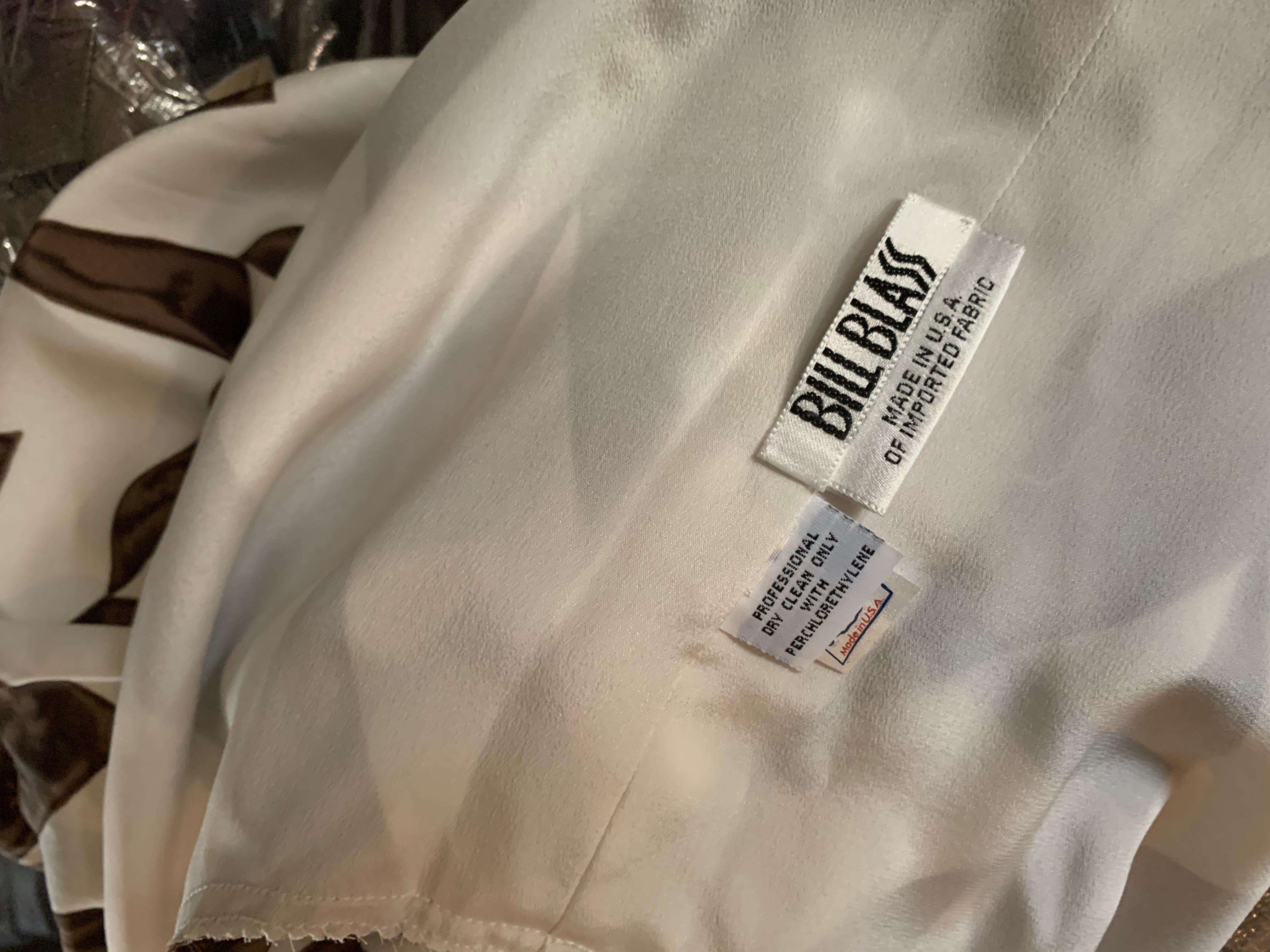 Bill Blass pour Neiman Marcus - Robe chemisier en soie marron/blanc, neuve avec étiquettes, taille 18 en vente 4