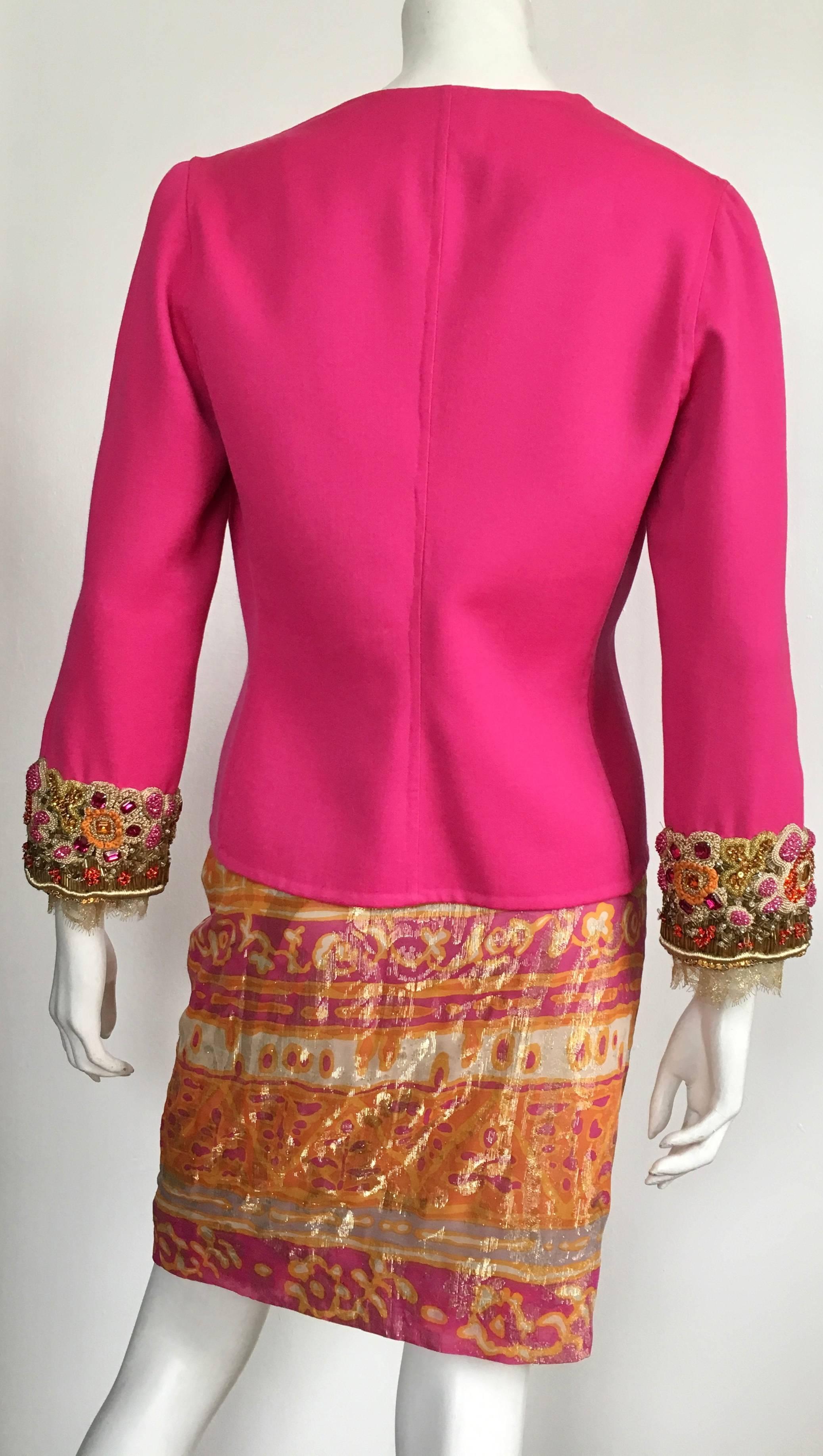 Pink Bill Blass for Saks Fifth Ave 1980s Beaded Jacket & Lace Skirt set Size 6. For Sale