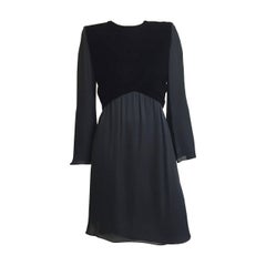 Vintage Bill Blass for Saks 1980s Black Chiffon & Velvet Evening Dress Size 4/6.