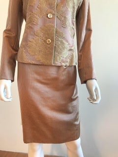 Bill Blass for Saks Fifth Avenue Silk Stripe Brocade Jacket and Skirt Set