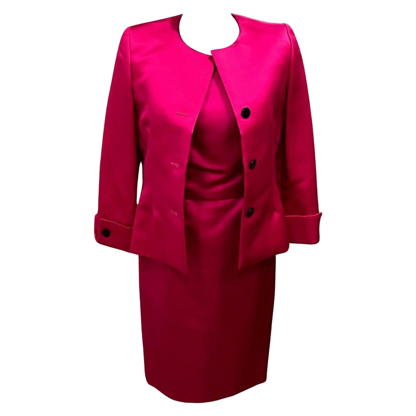 Bill Blass - Vestito a 2 pezzi in raso color fucsia