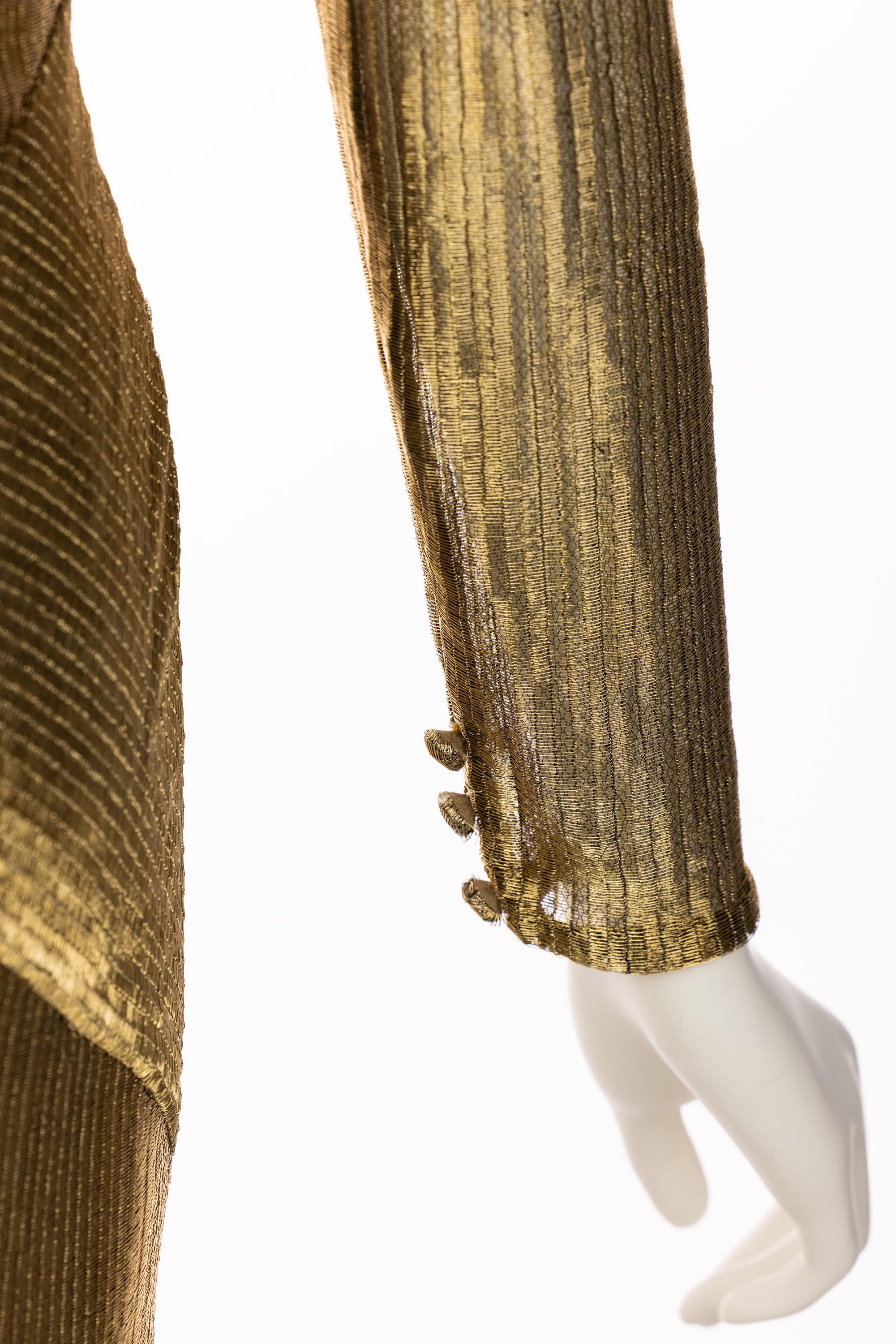 Bill Blass Gold Metal Fishtail Column Maxi Dress, 1980s 5