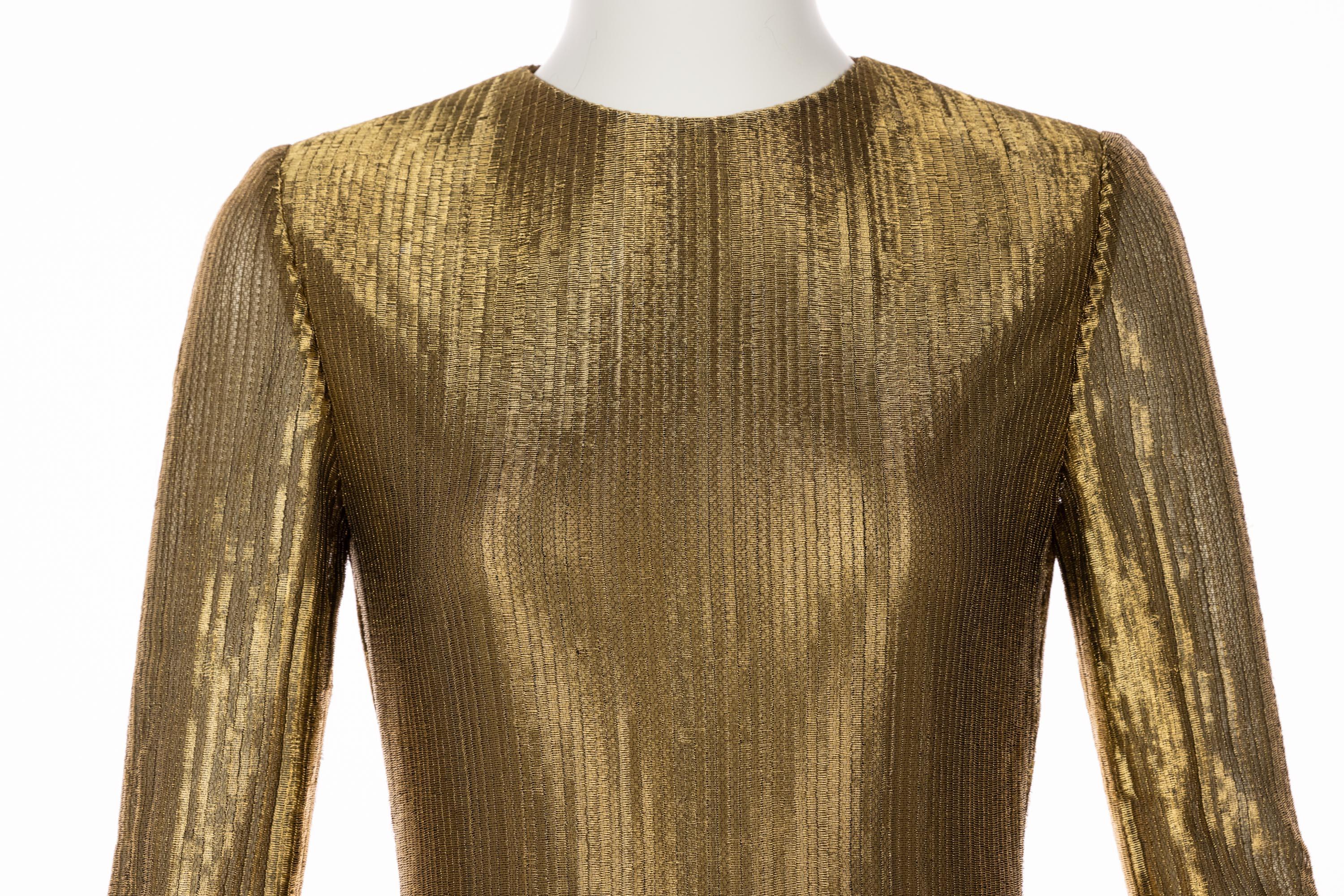 Bill Blass Gold Metal Fishtail Column Maxi Dress, 1980s 2