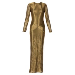 Bill Blass Gold Metal Fishtail Column Maxi Dress, 1980s