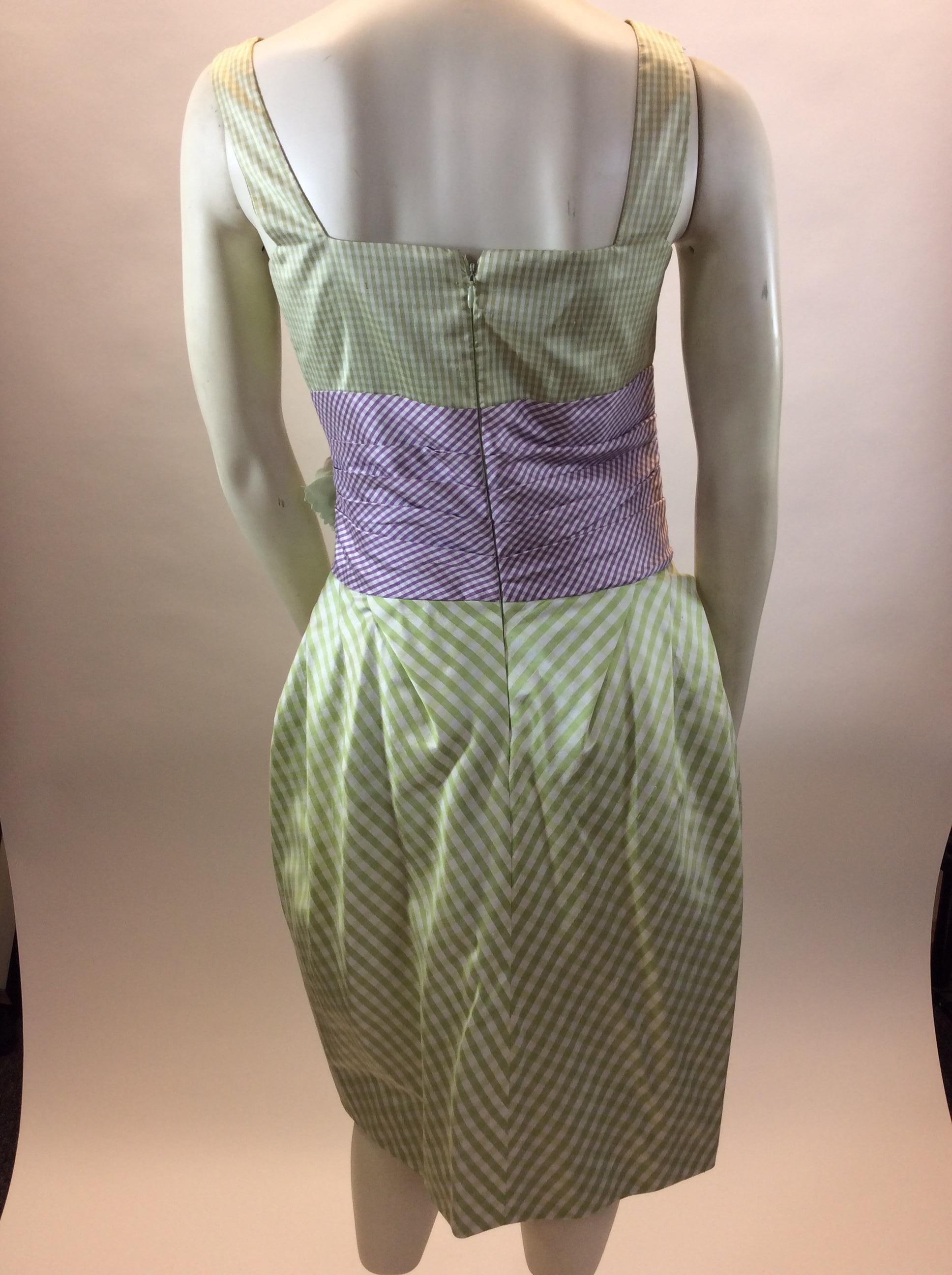 Gray Bill Blass Green and Purple Plaid Dress For Sale