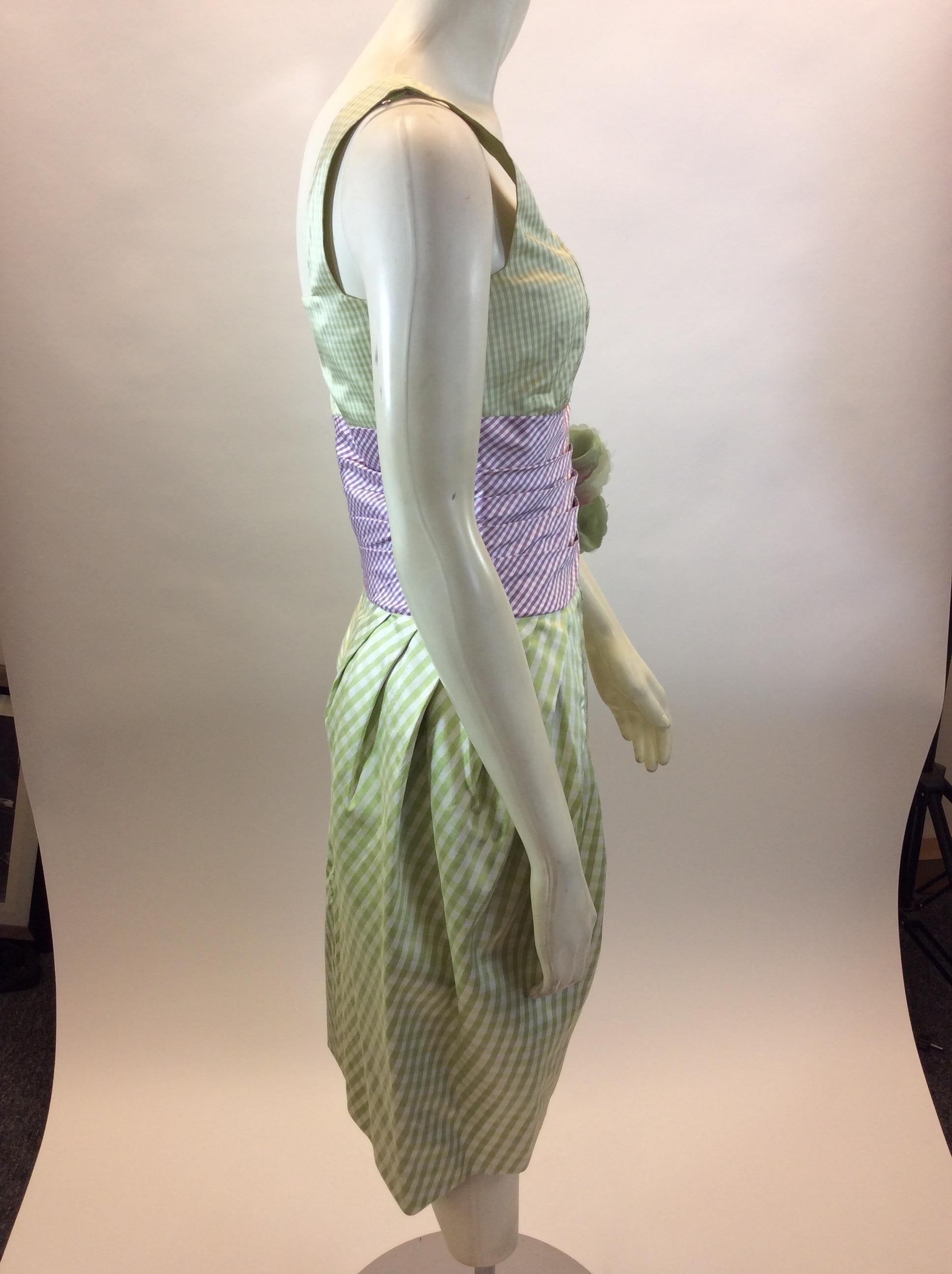 Bill Blass Green and Purple Plaid Dress In Good Condition For Sale In Narberth, PA