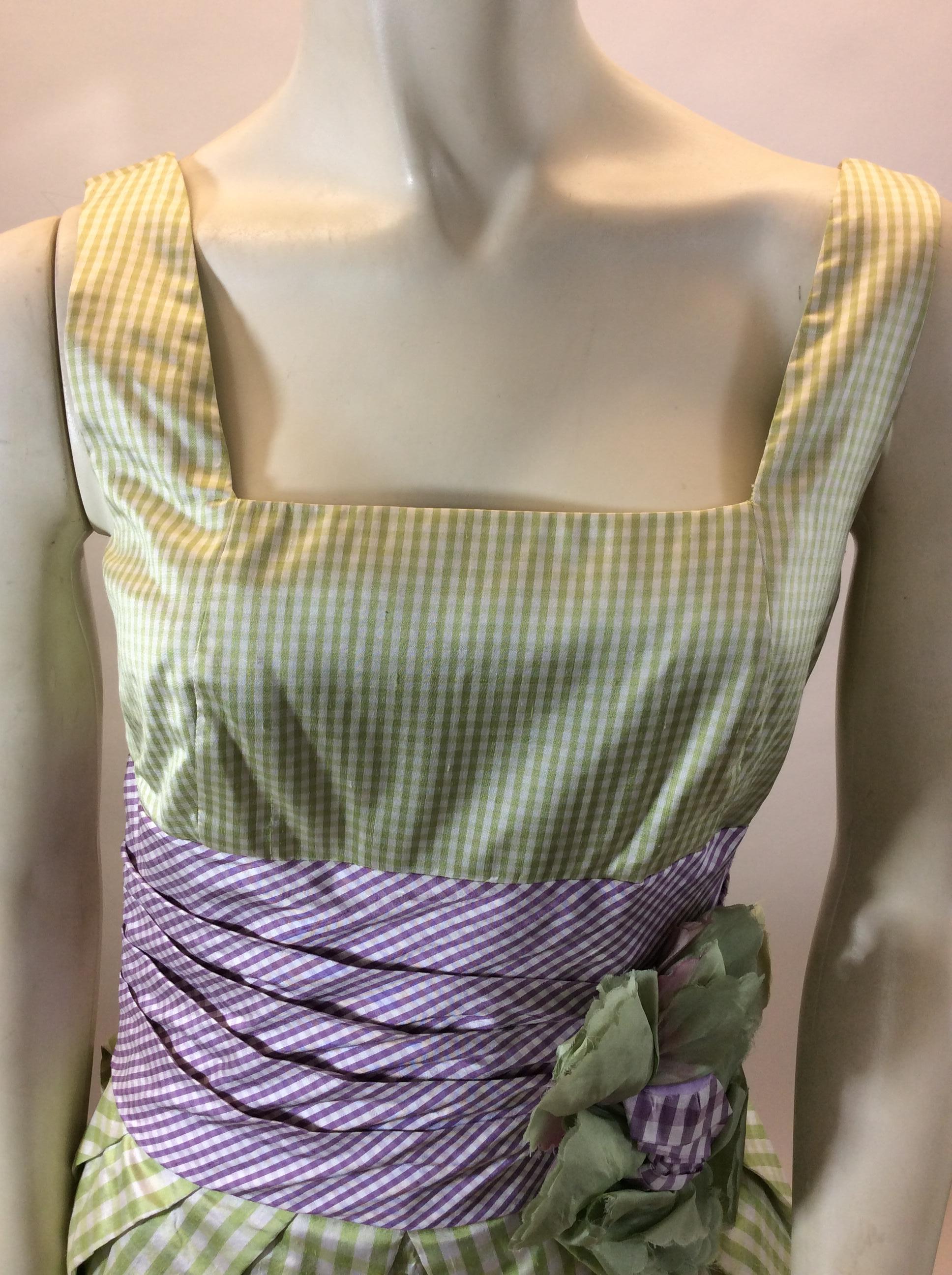 Women's Bill Blass Green and Purple Plaid Dress For Sale