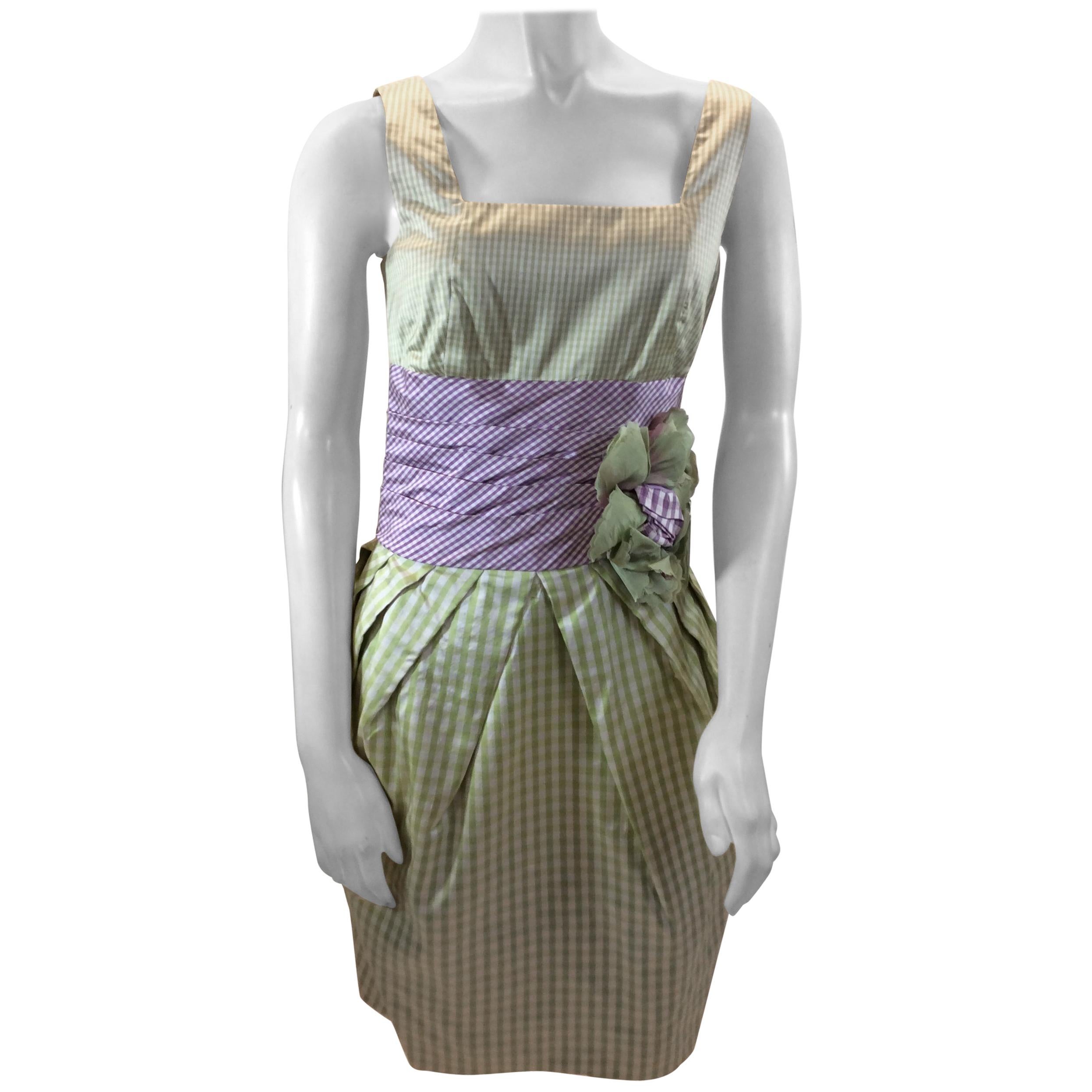 Bill Blass Green and Purple Plaid Dress For Sale