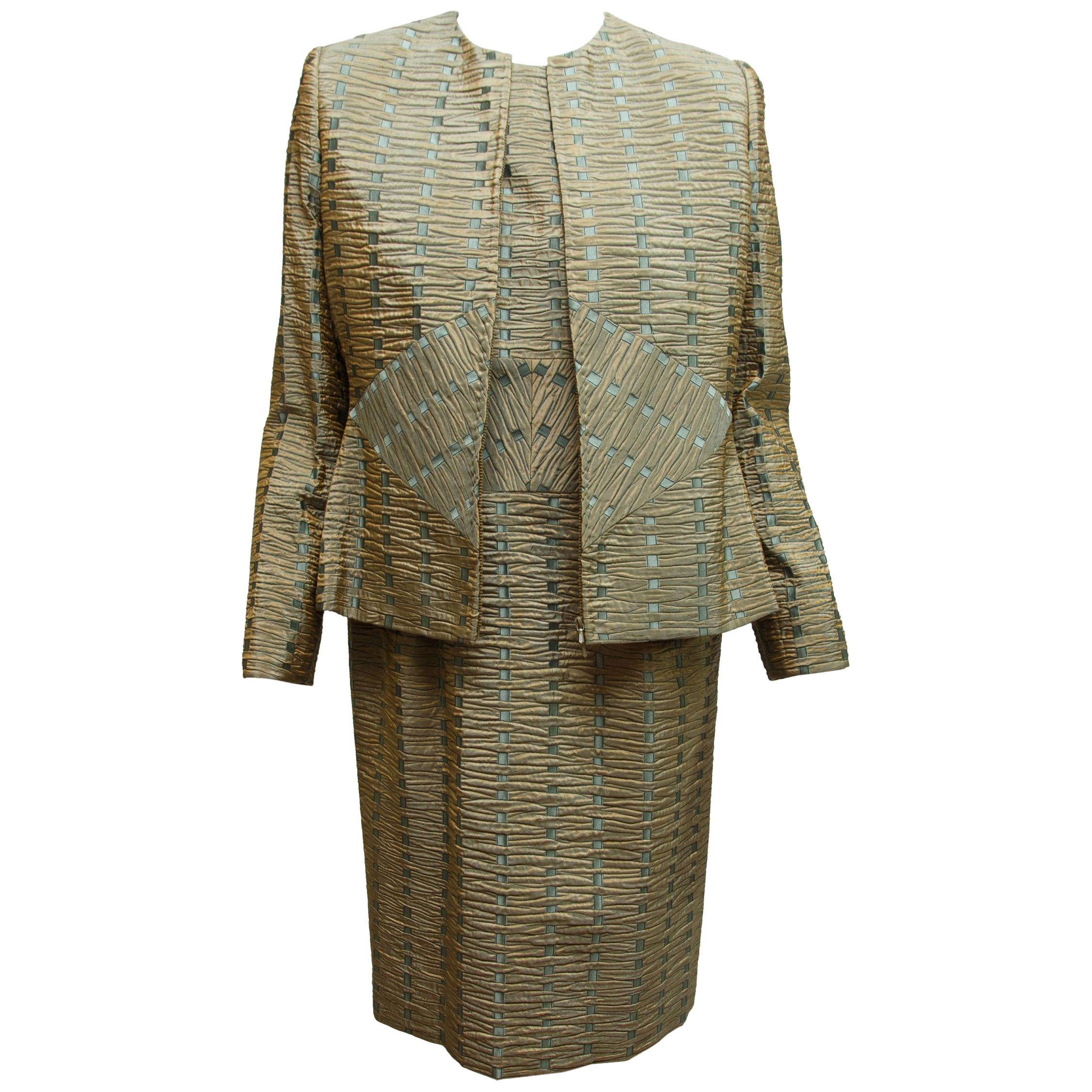 Bill Blass Green & Blue Textured Jacket & Dress Set