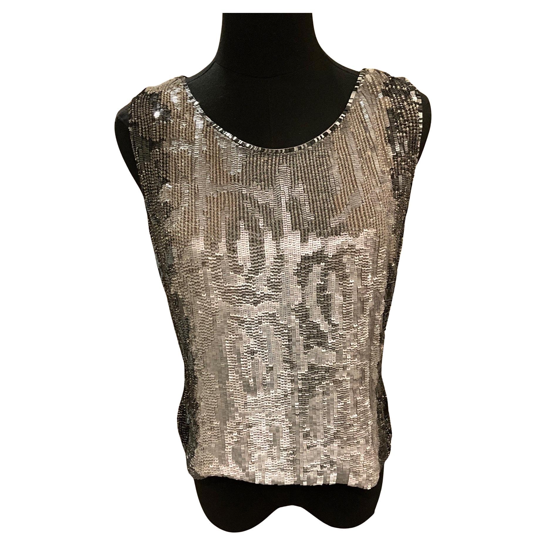 Bill Blass Grey Beaded Shell Top