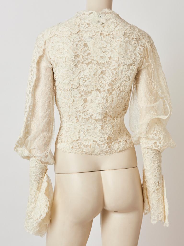 Beige Bill Blass Guipure Lace Blouse