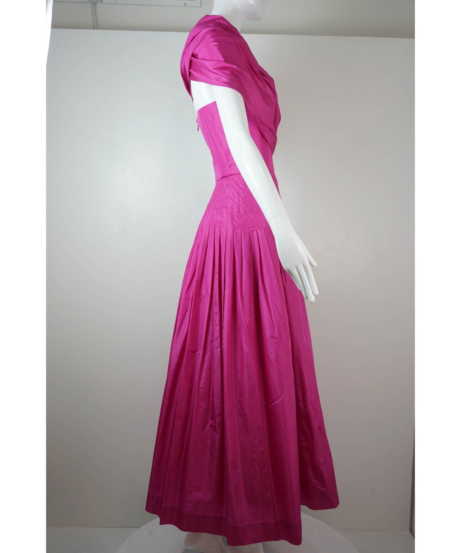Bill Blass Hot Pink Silk Gown In Excellent Condition For Sale In Carmel, CA