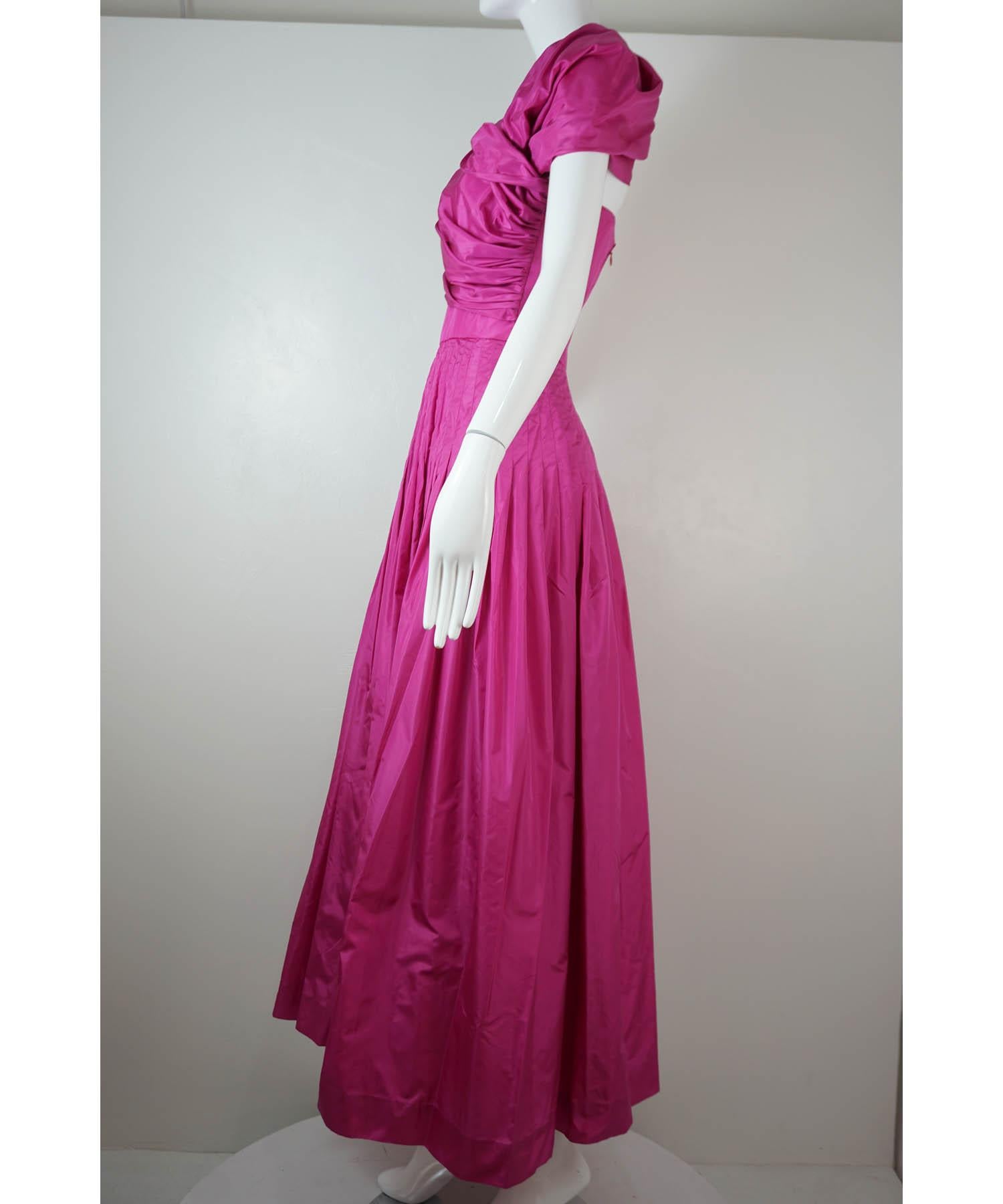 Bill Blass Hot Pink Silk Gown For Sale 1