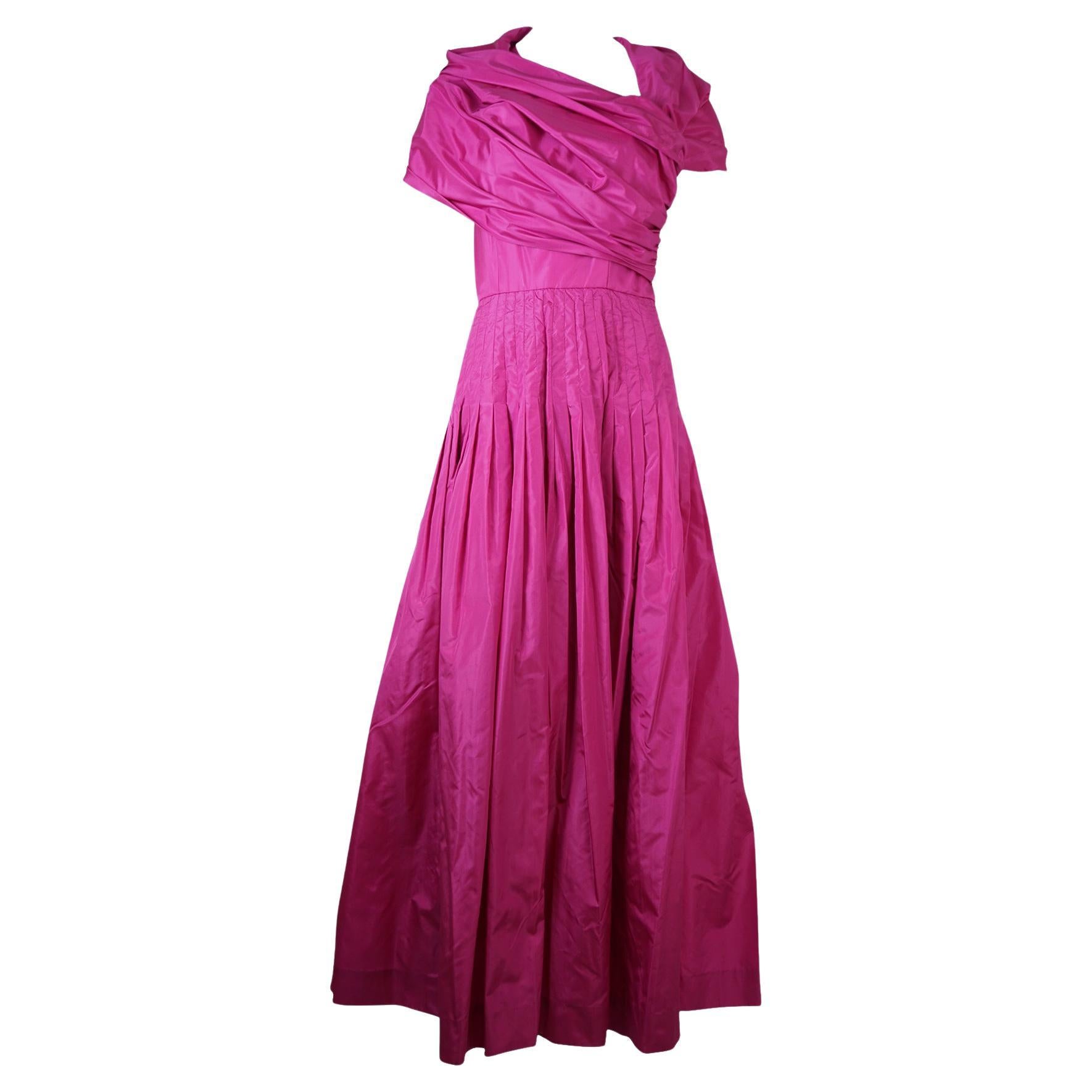 Bill Blass Hot Pink Silk Gown For Sale