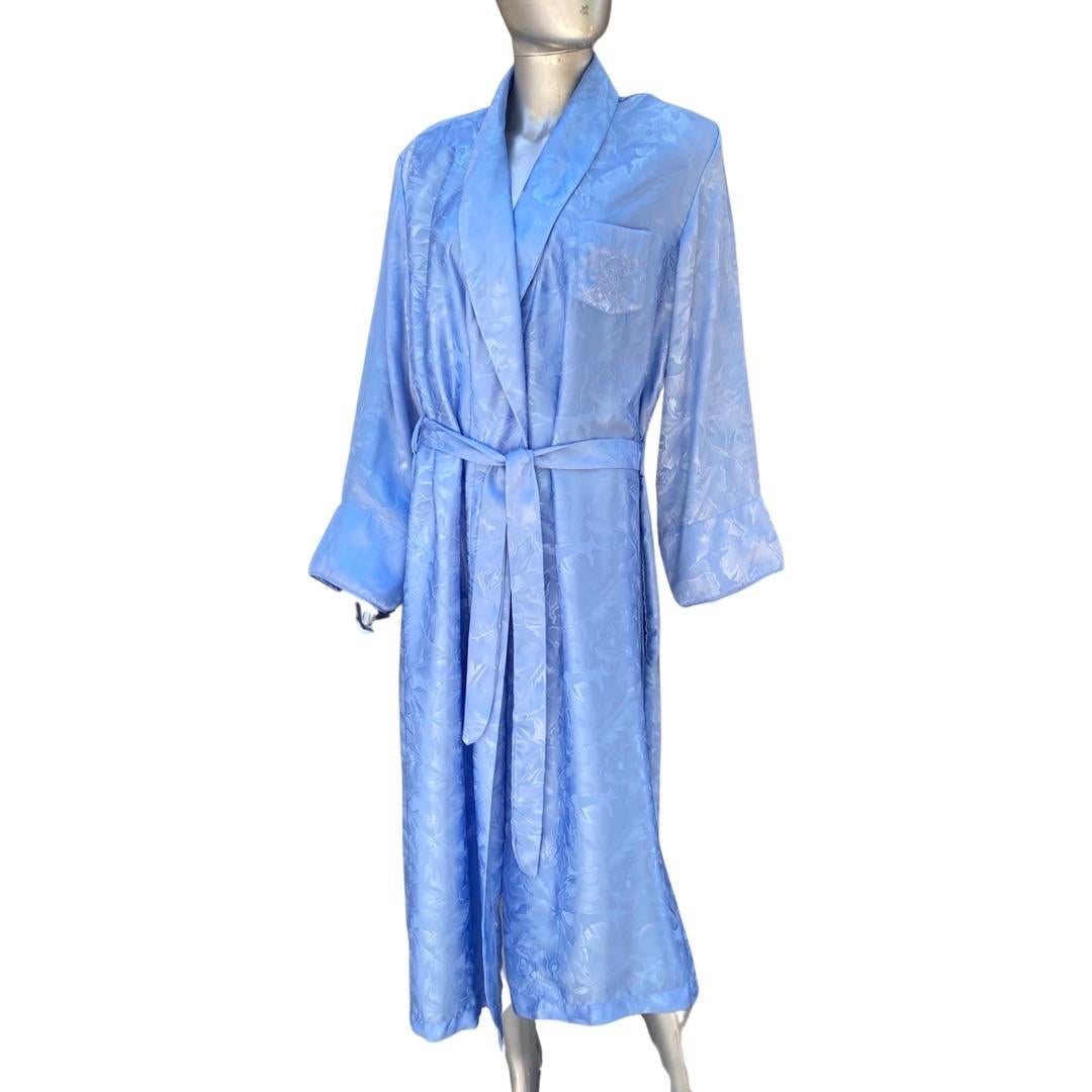 Bill Blass Ice Blue Jacquard Embroidered Insignia Vintage Robe Size Large  11