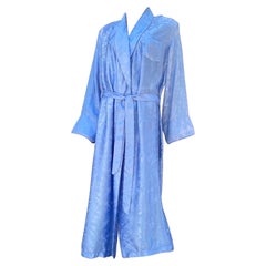 Bill Blass - Robe vintage en jacquard bleu glace brodée Insignia - Taille Large