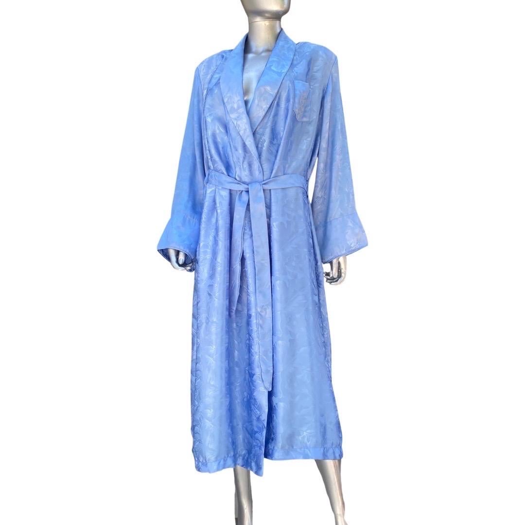Bill Blass Ice Blue Jacquard Embroidered Insignia Vintage Robe Size Large  3