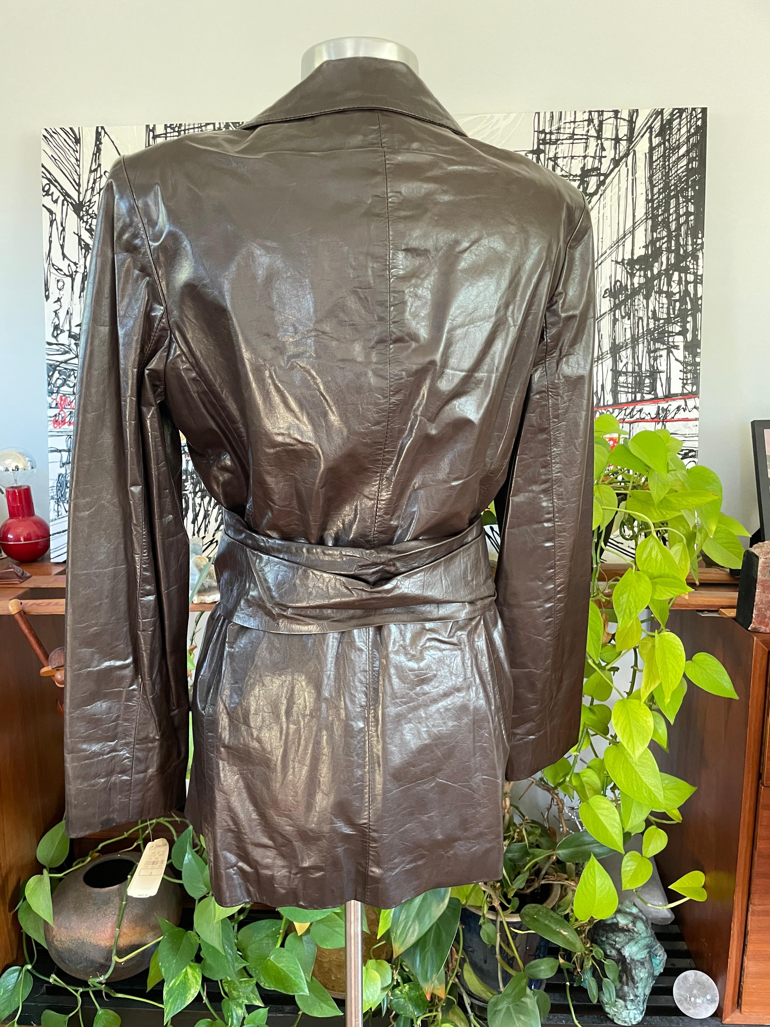 Bill Blass Jacket Brown Leather Riding Blazer Never Worn 1990s For Sale 5