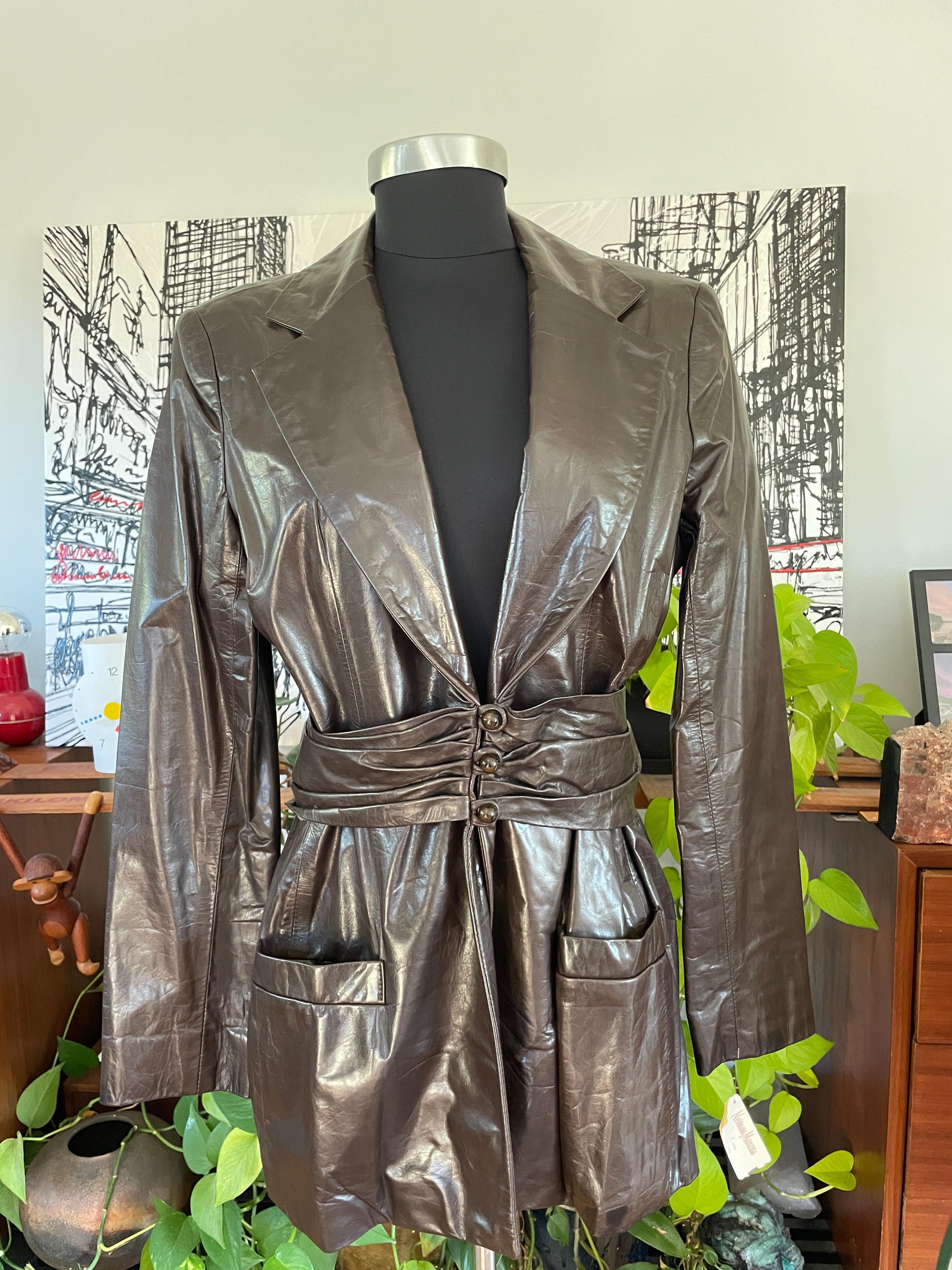 Bill Blass Jacket Brown Leather Riding Blazer Never Worn 1990s For Sale 6