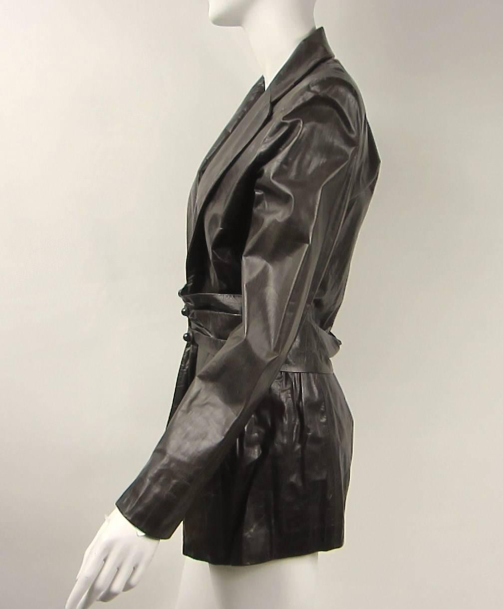 Bill Blass Jacket Brown Leather Riding Blazer Never Worn 1990s In New Condition For Sale In Wallkill, NY