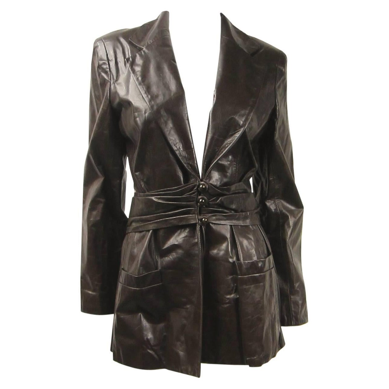 Chaqueta Bill Blass Chaqueta de cuero marrón de montar Blazer Nunca usada Años 90