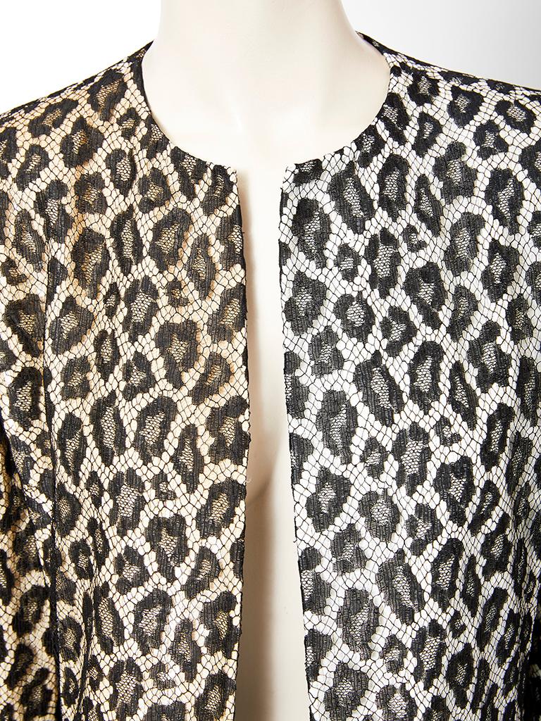 Bill Blass  Cardigan de soirée en dentelle et paillettes à motif léopard Bon état - En vente à New York, NY