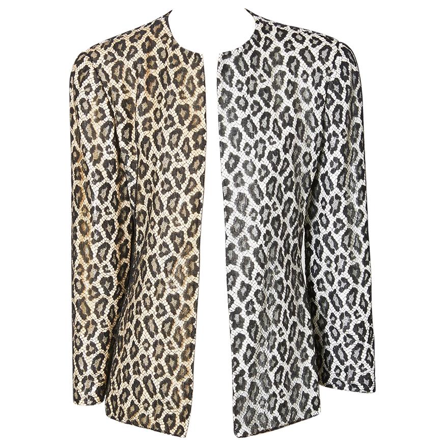 Bill Blass  Leopard Pattern Lace and Sequined Evening Cardigan For Sale