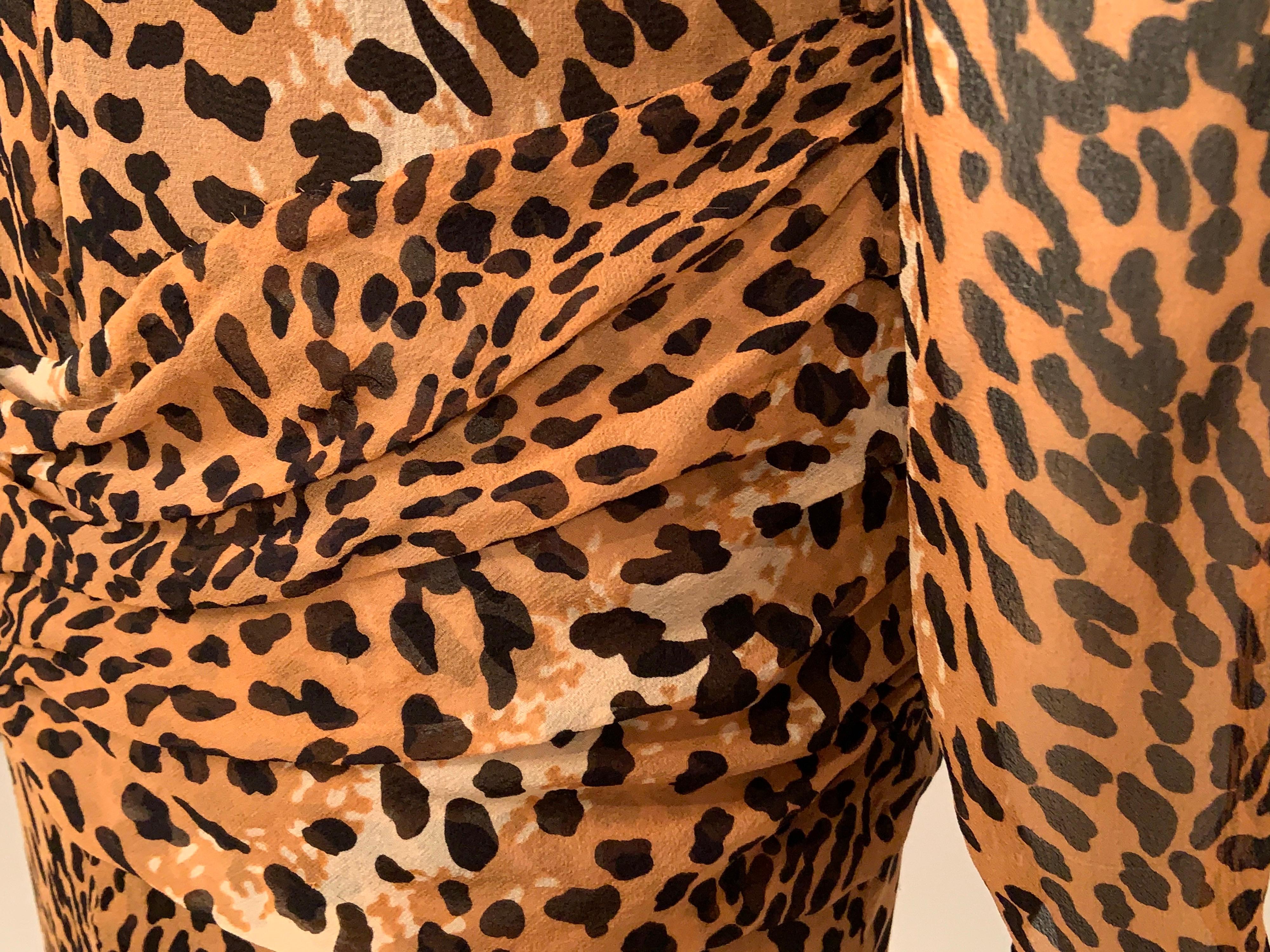 Bill Blass Leopard Print Sheer Silk Chiffon Cocktails and Dinner Dress For Sale 2