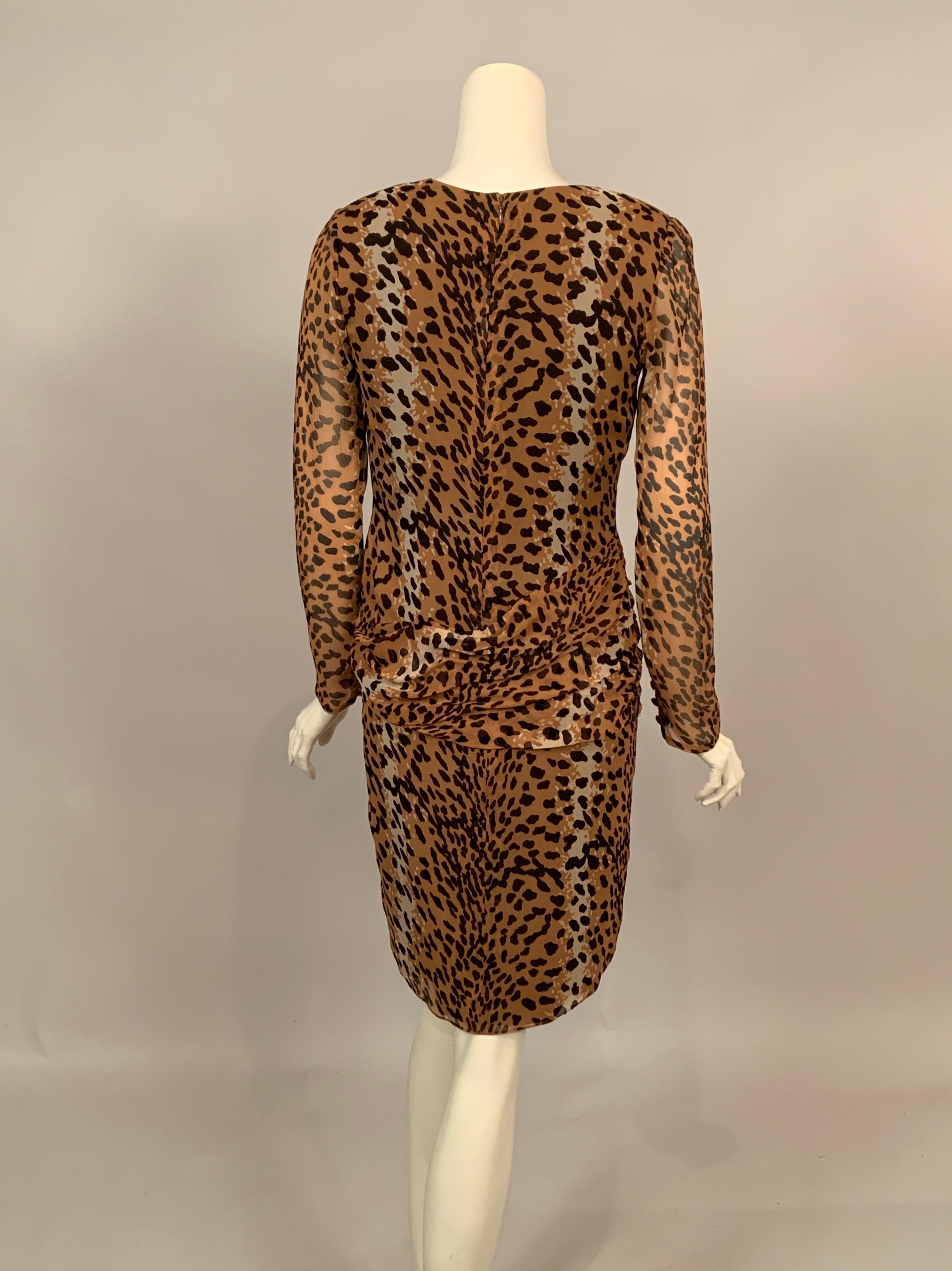 Bill Blass Leopard Print Sheer Silk Chiffon Cocktails and Dinner Dress In Good Condition For Sale In New Hope, PA
