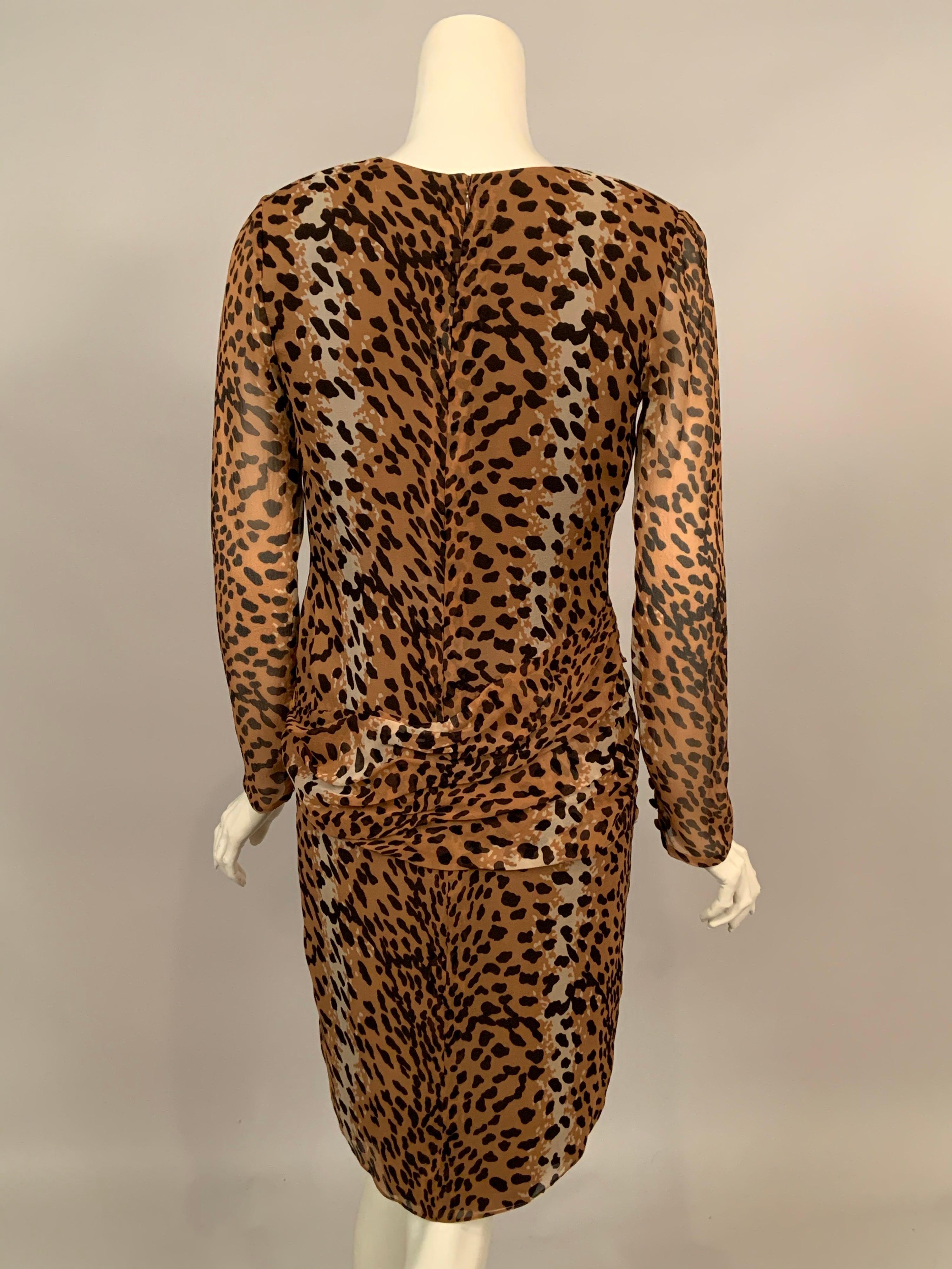 Women's Bill Blass Leopard Print Sheer Silk Chiffon Cocktails and Dinner Dress For Sale