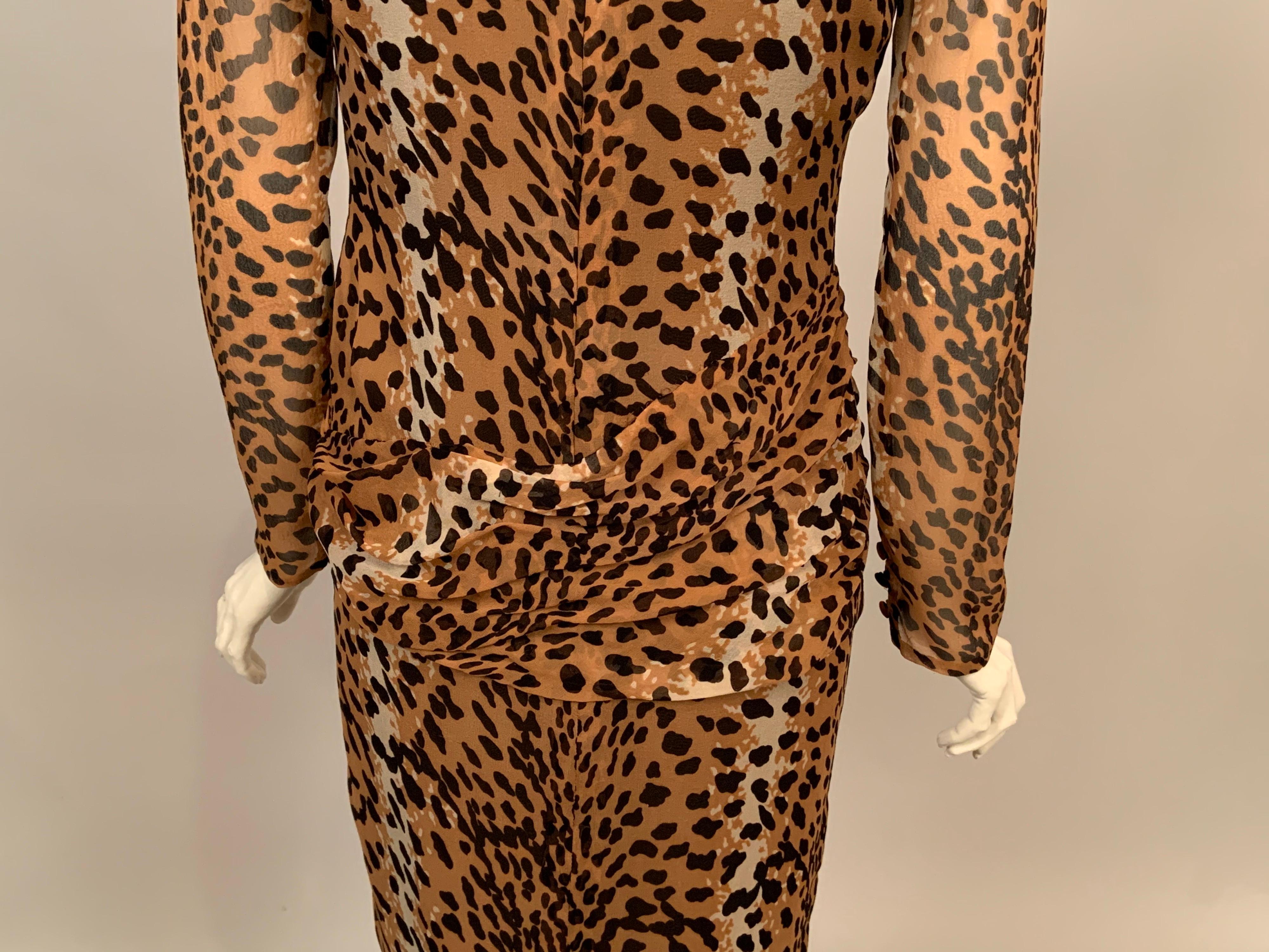 Bill Blass Leopard Print Sheer Silk Chiffon Cocktails and Dinner Dress For Sale 1