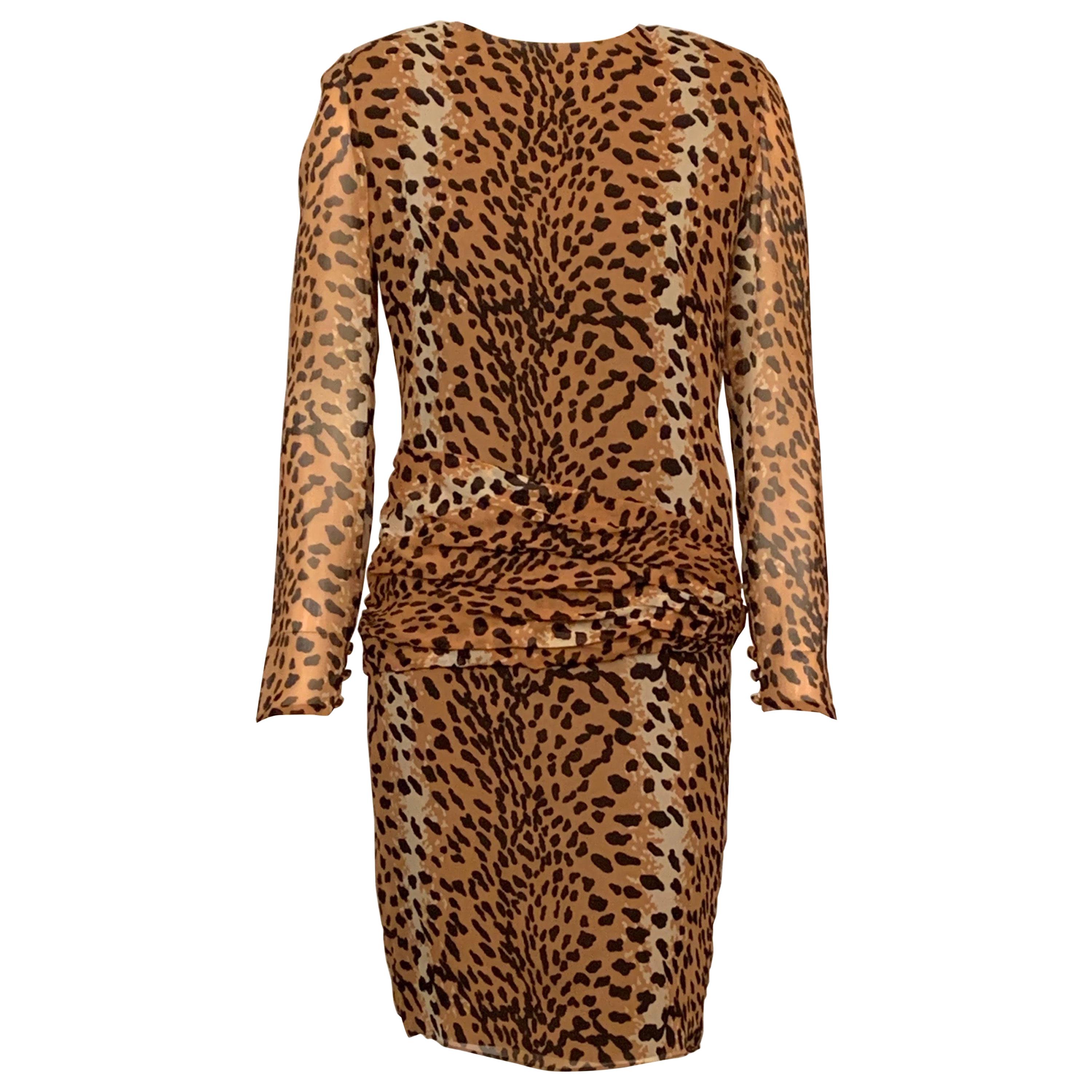 Bill Blass Leopard Print Sheer Silk Chiffon Cocktails and Dinner Dress For Sale