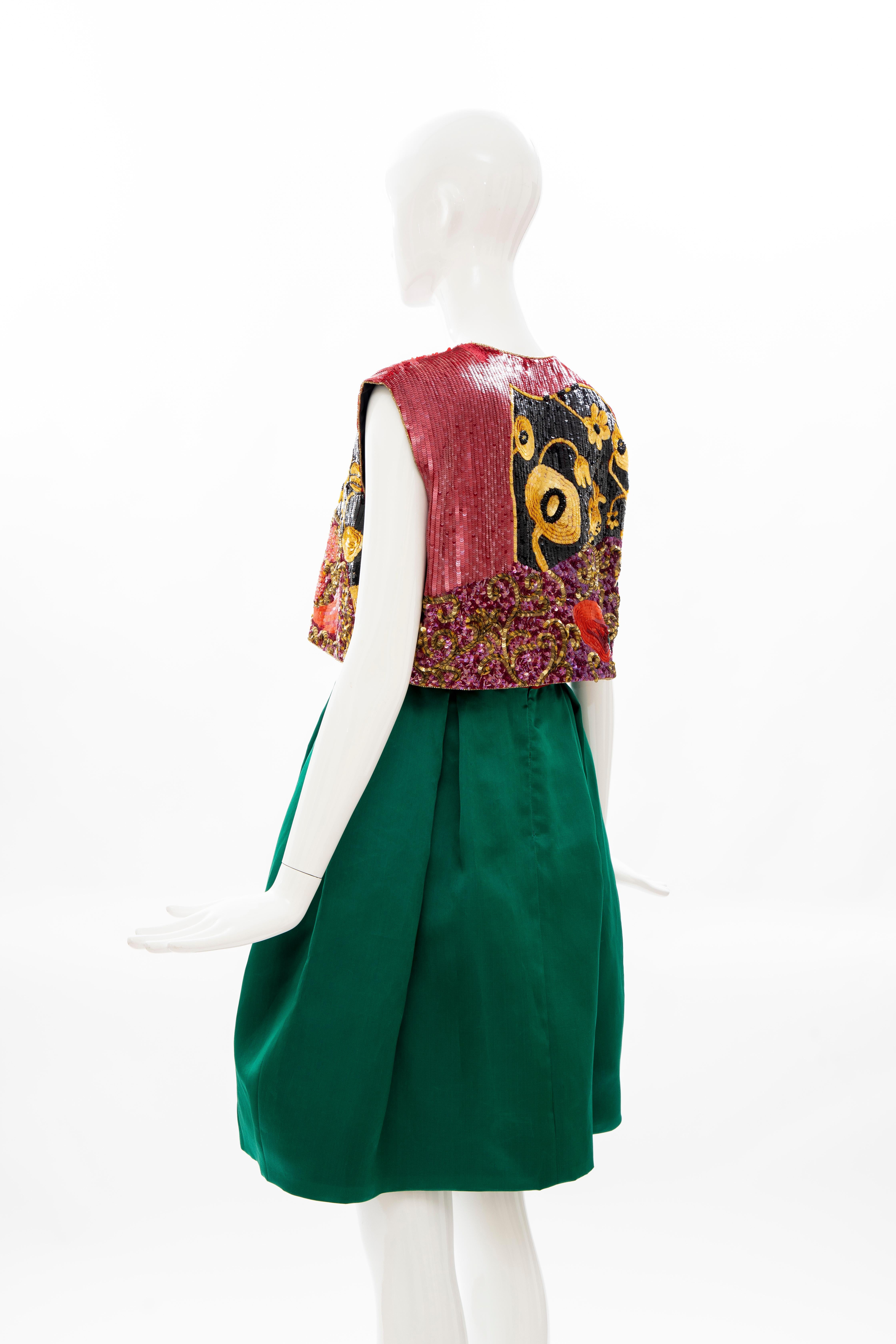Bill Blass Matisse Inspired Embroidered Sequined Dress Ensemble, Spring 1988 For Sale 6